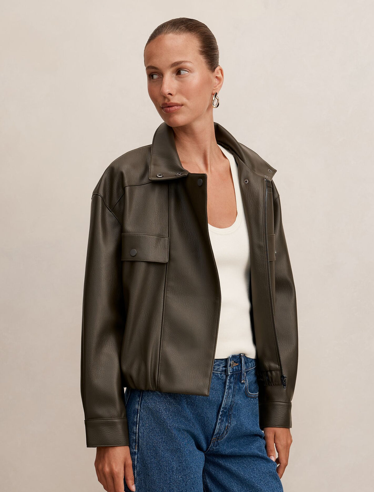 Angela Oversized Faux Leather Bomber