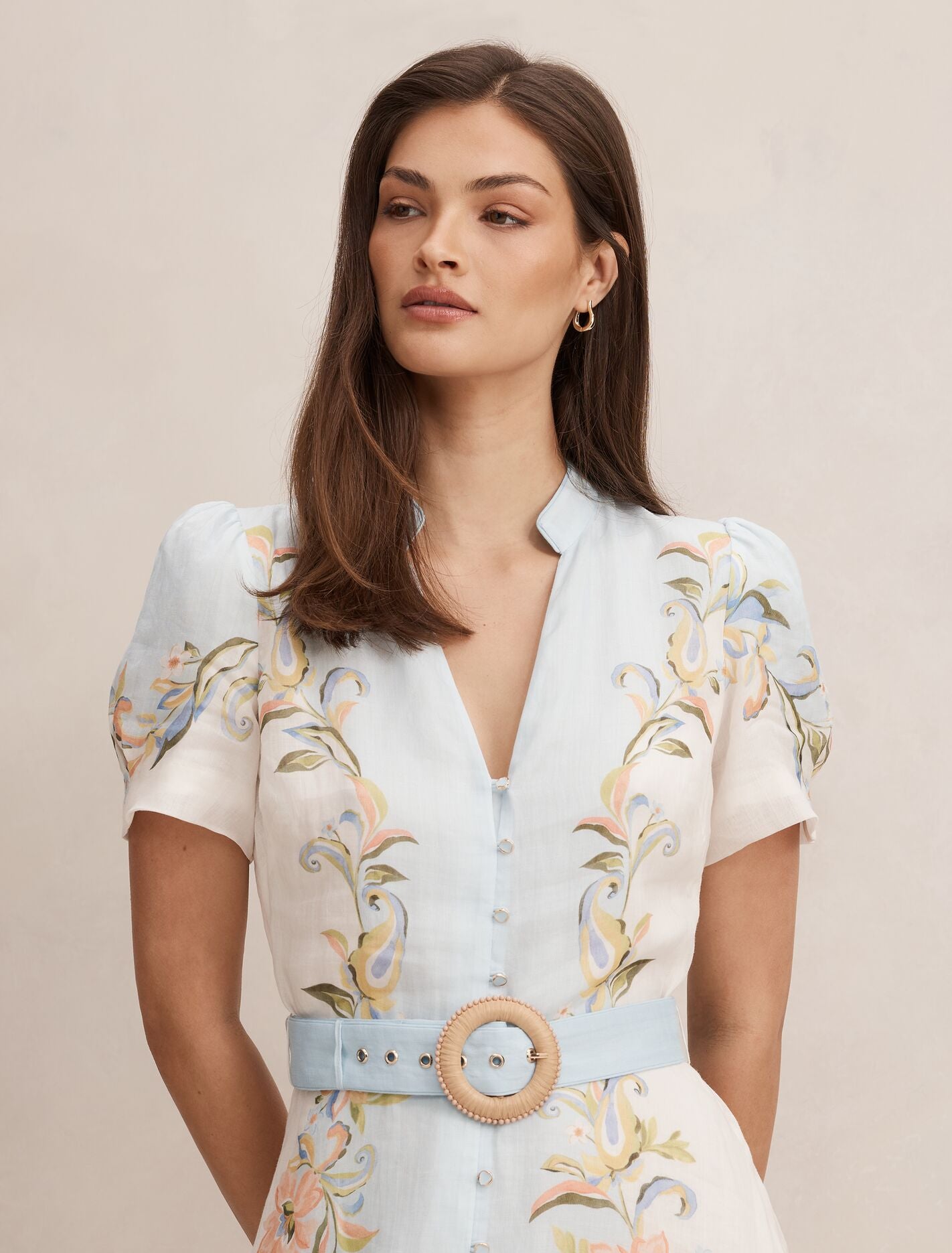 dress with shirt sleeves Beige Button-Front Shirt Dress