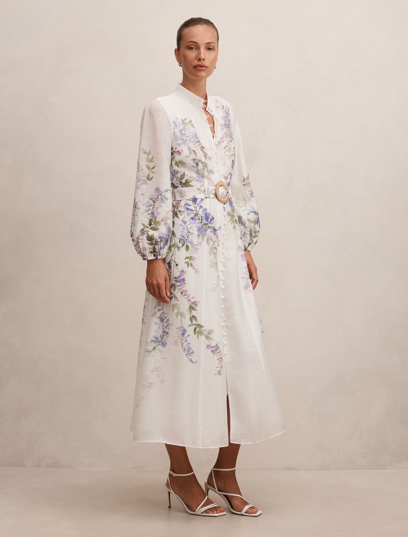 printed midi dress with sleeves Draper James Selena V-Neck Midi Dress