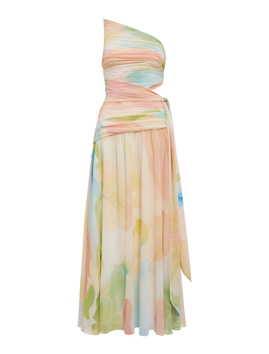 Connie Ruched Asymmetric Maxi Dress