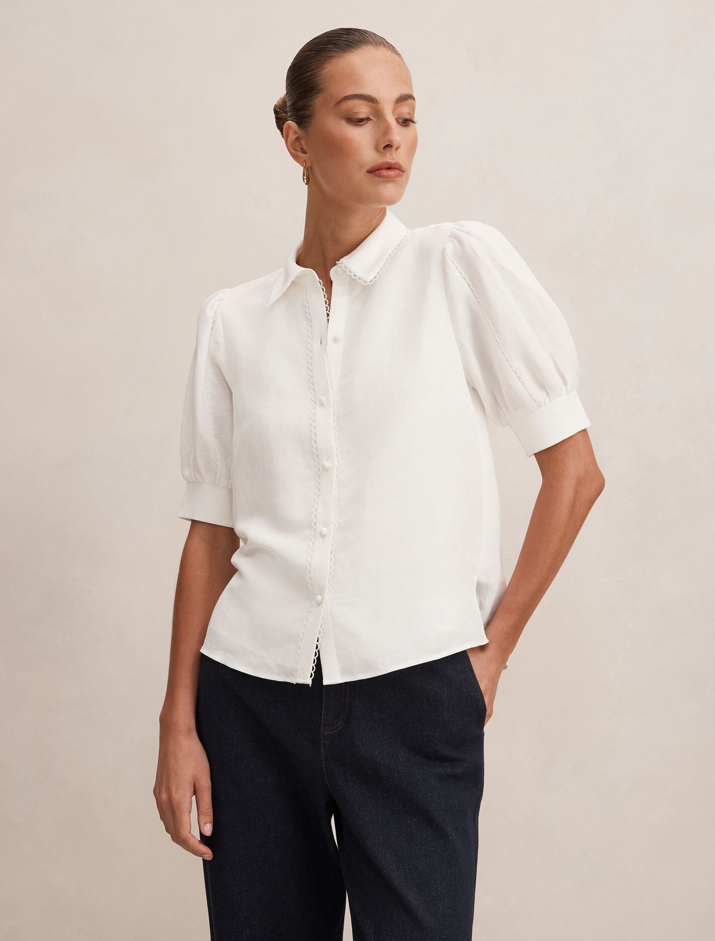 Finley Trim Detail Blouse Top in white - Size 0 to 12