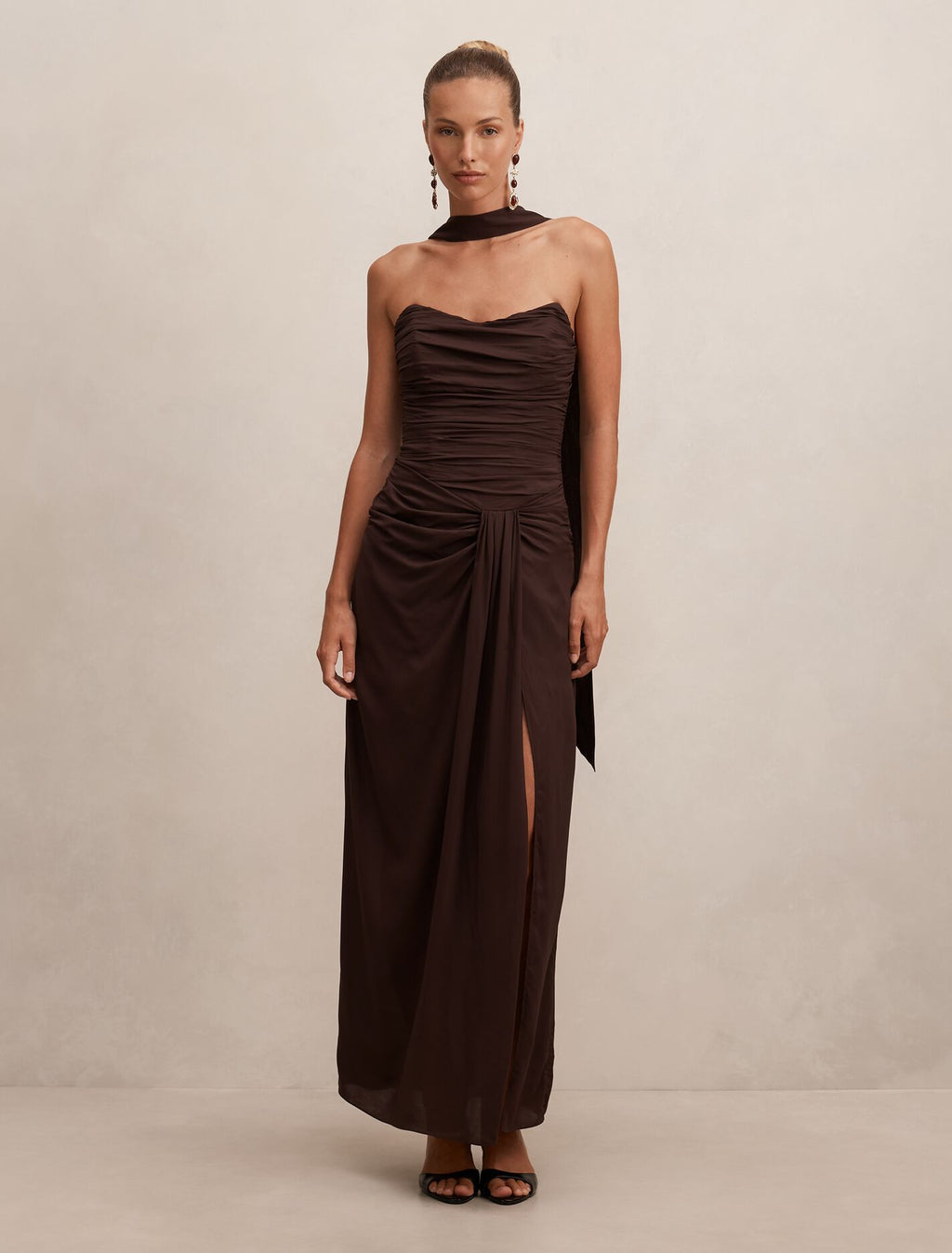 Arli Strapless Ruched Maxi