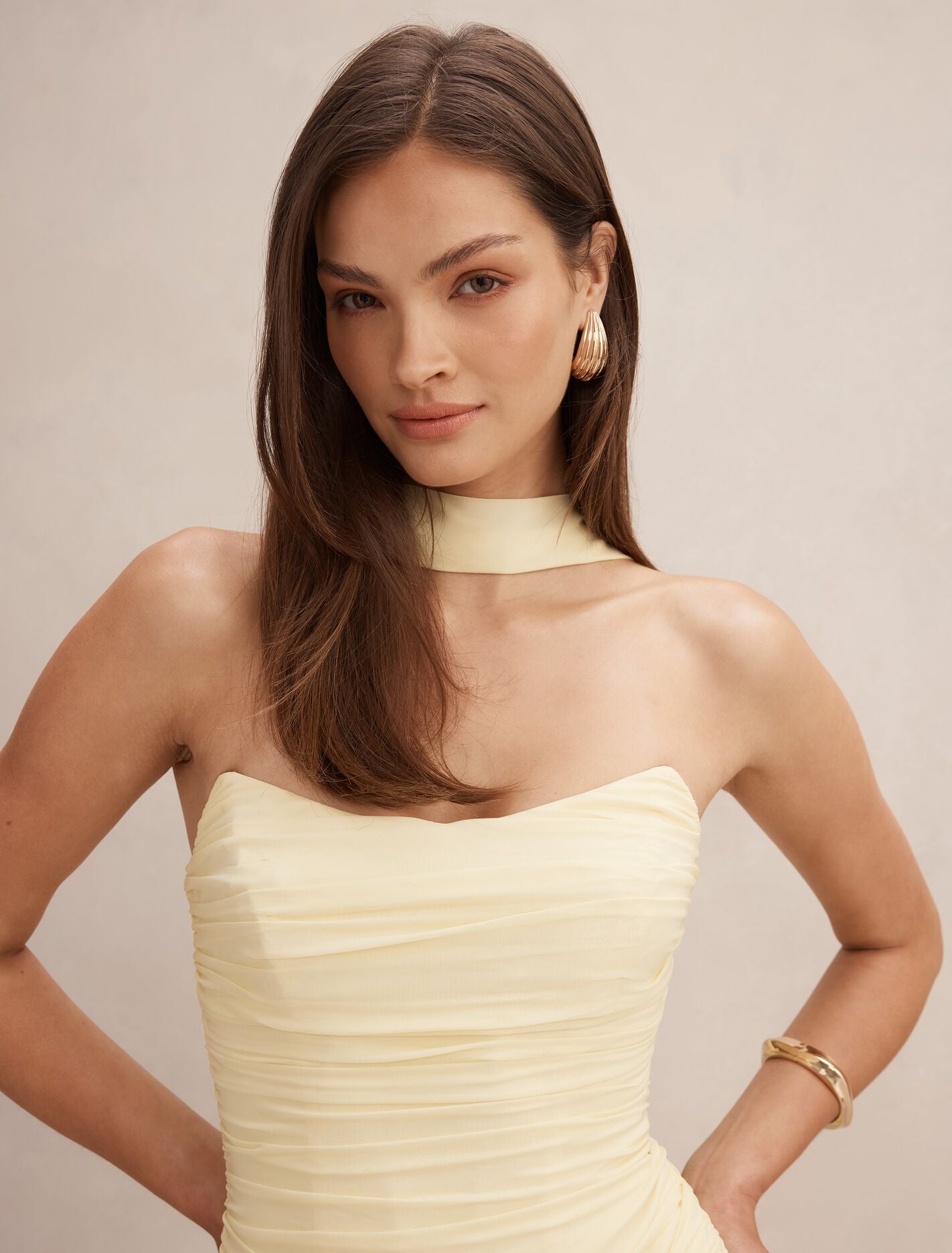 Arli Strapless Ruched Maxi