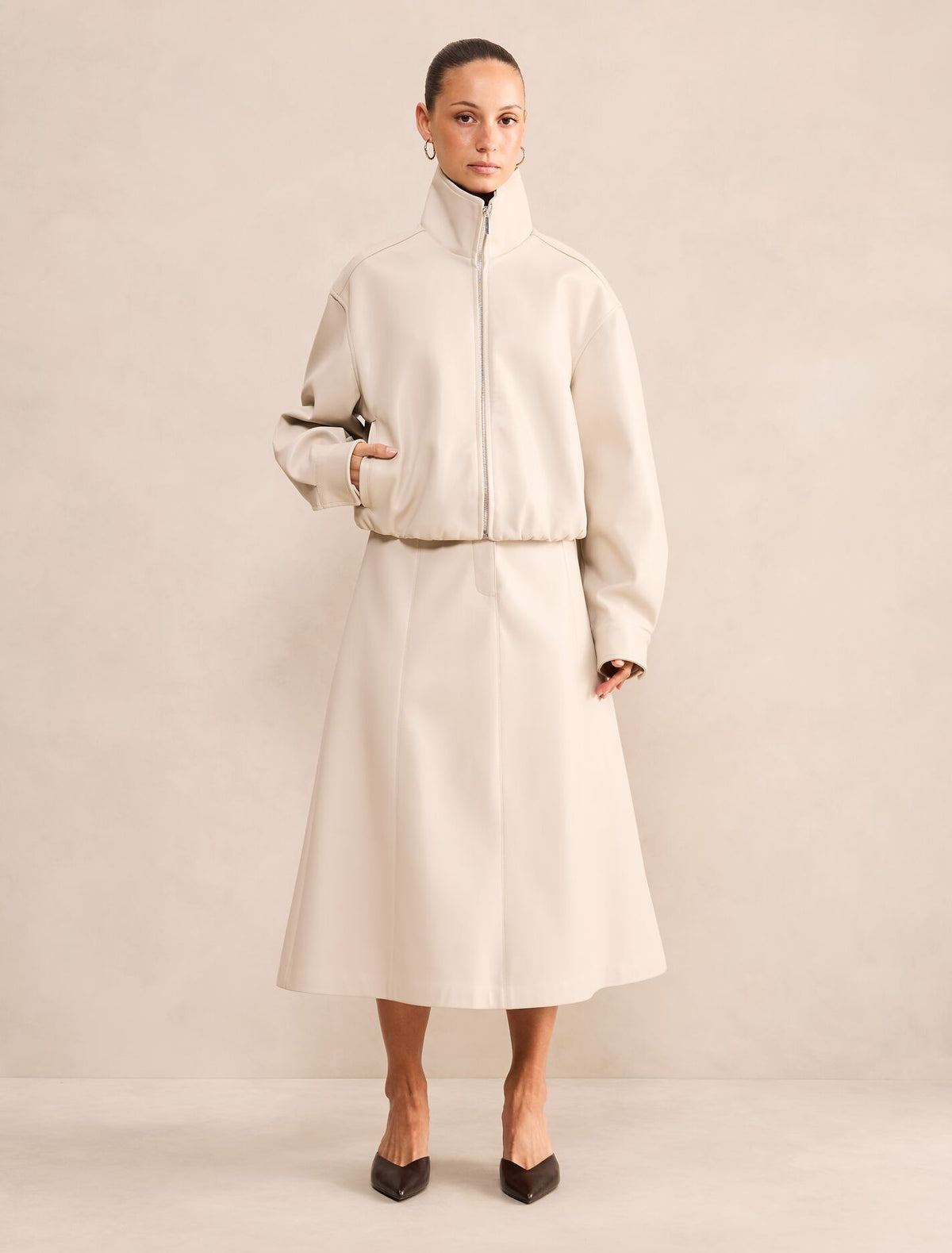 Julia Petite Faux Leather Funnel Neck Jacket