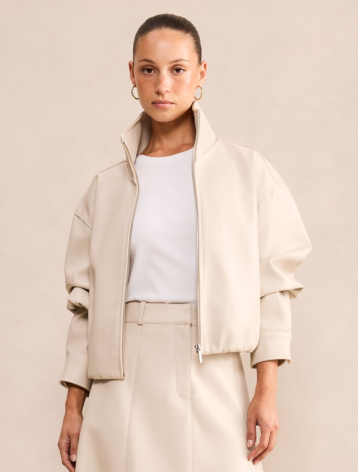 Julia Petite Faux Leather Funnel Neck Jacket