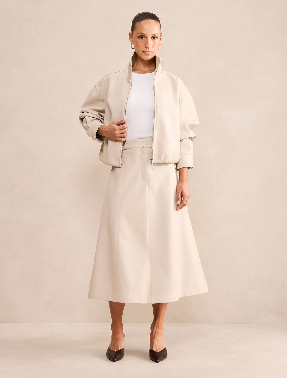 Julia Petite Faux Leather Funnel Neck Jacket