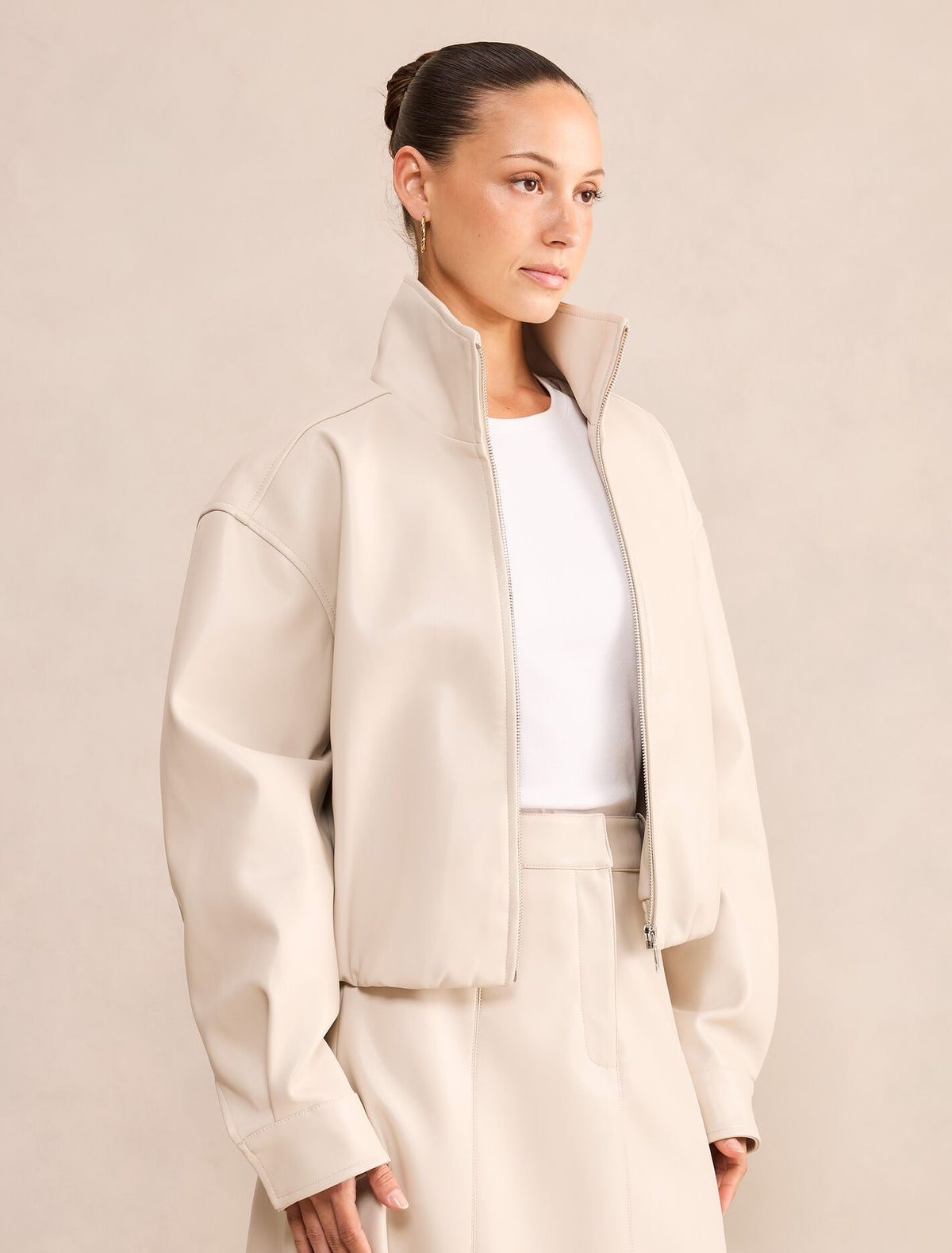 Julia Petite Faux Leather Funnel Neck Jacket