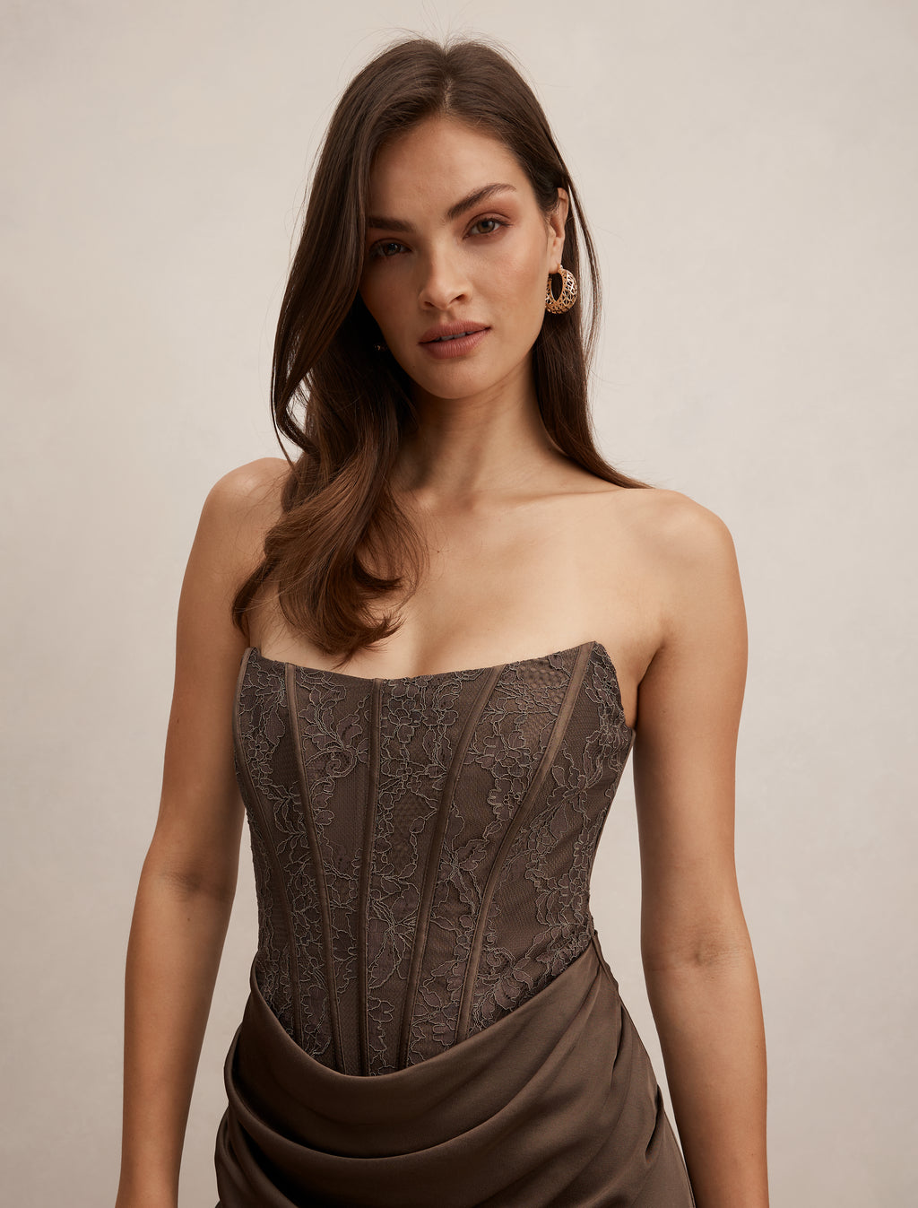 Ivy Lace Corset Drape Maxi Dress