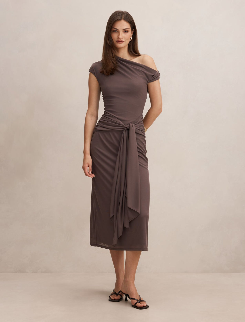 Piper Draped Tie Mesh Midi dress
