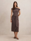 Piper Draped Tie Mesh Midi dress