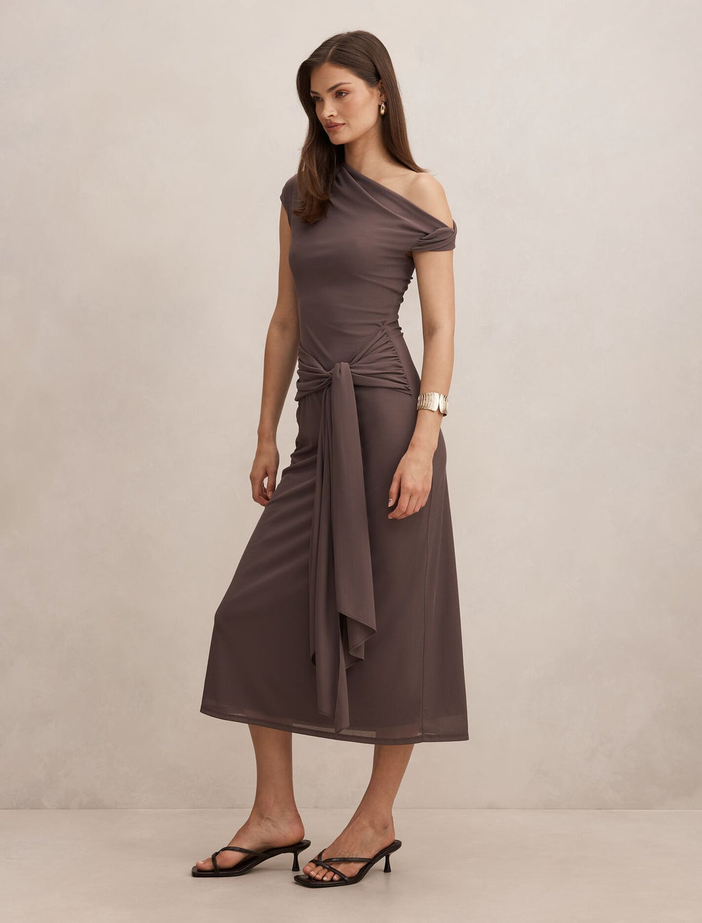 Piper Draped Tie Mesh Midi dress
