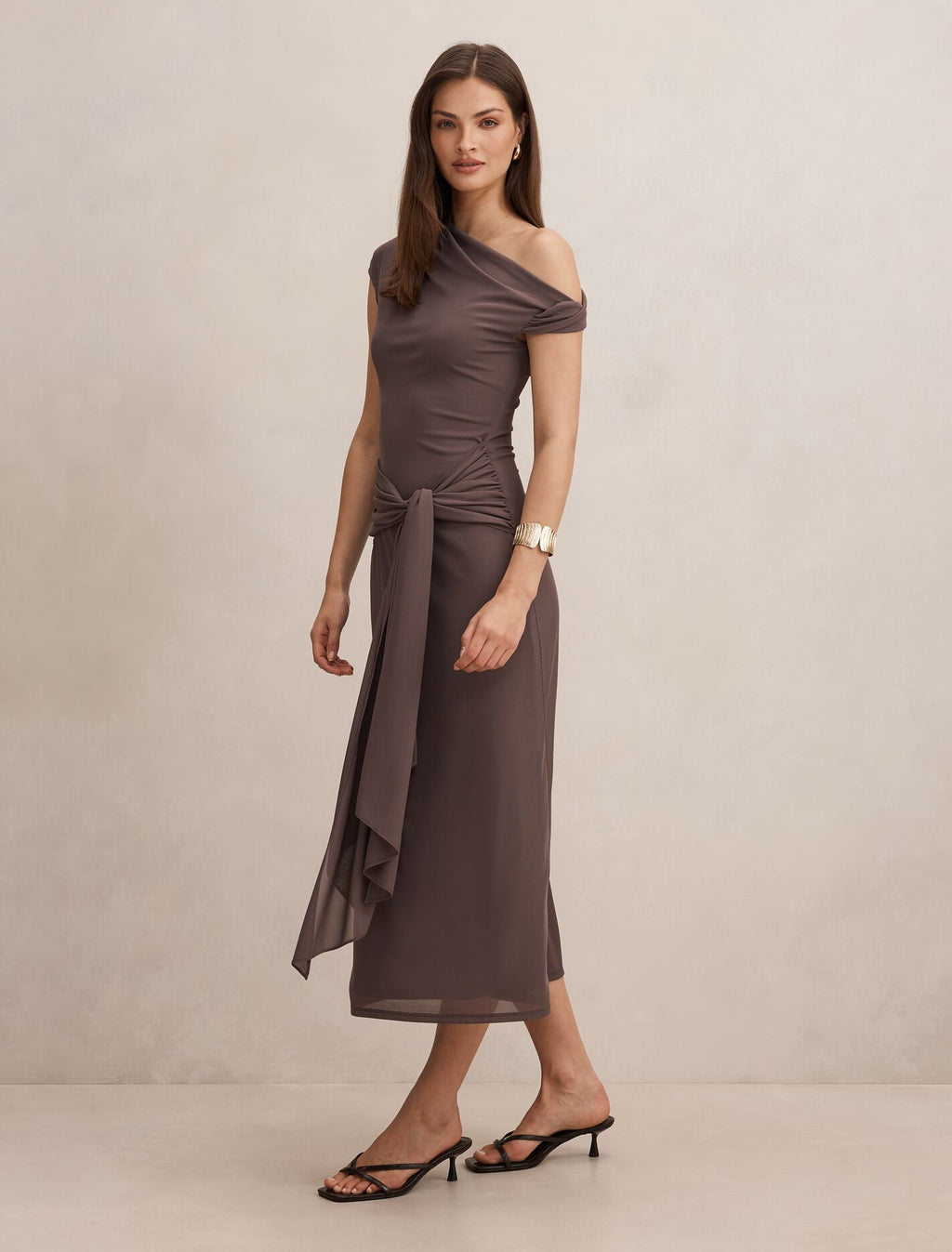 Piper Draped Tie Mesh Midi dress