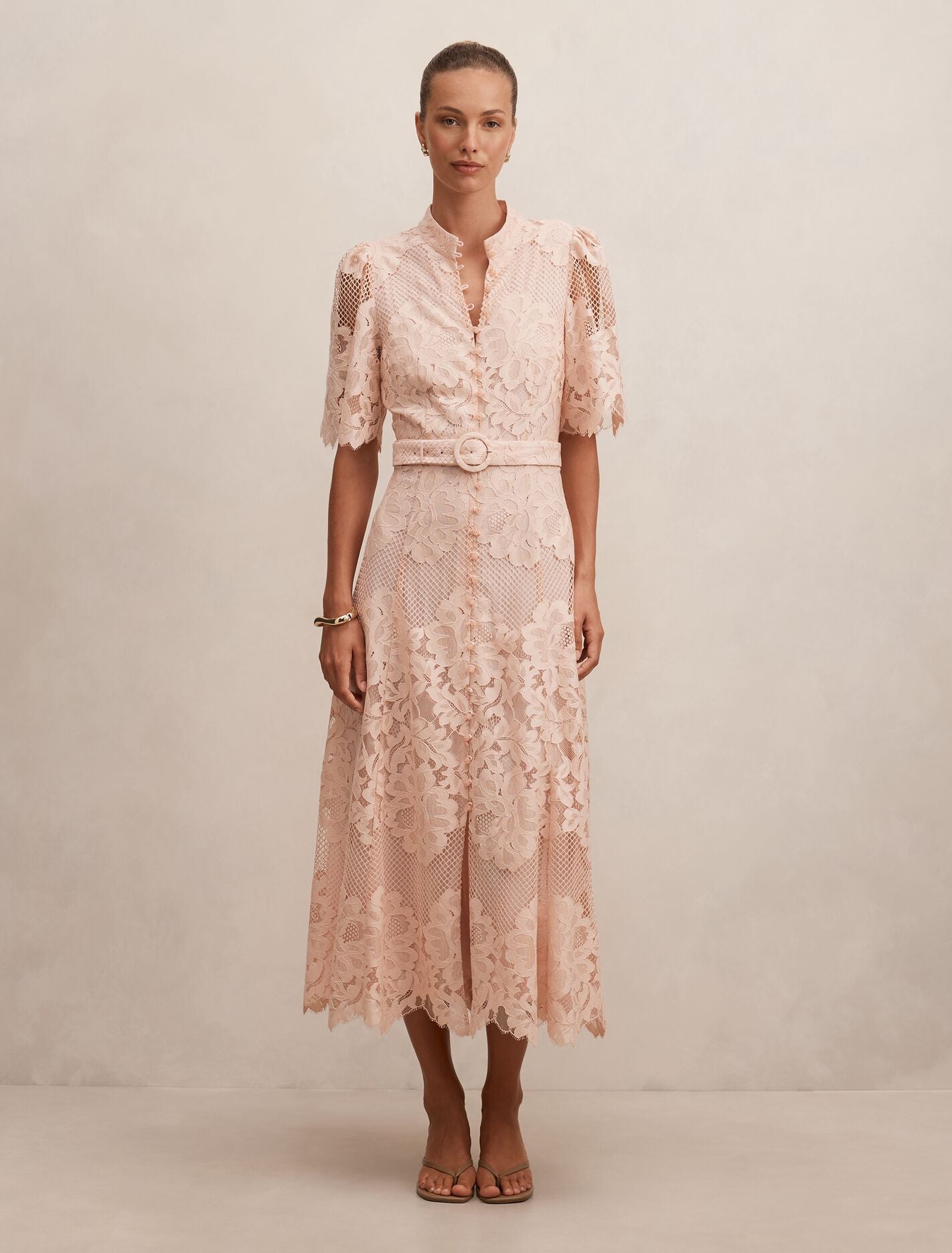 Liberty Flutter Sleeve Lace Midi Dress