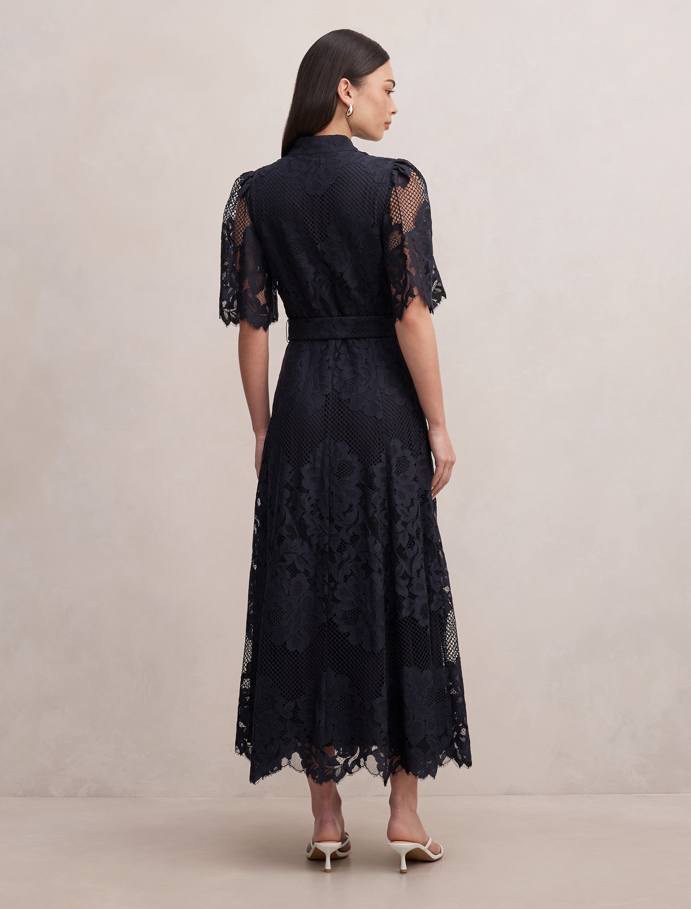Liberty Flutter Sleeve Lace Midi Dress