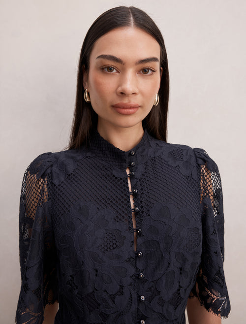 Liberty Flutter Sleeve Lace Midi Dress