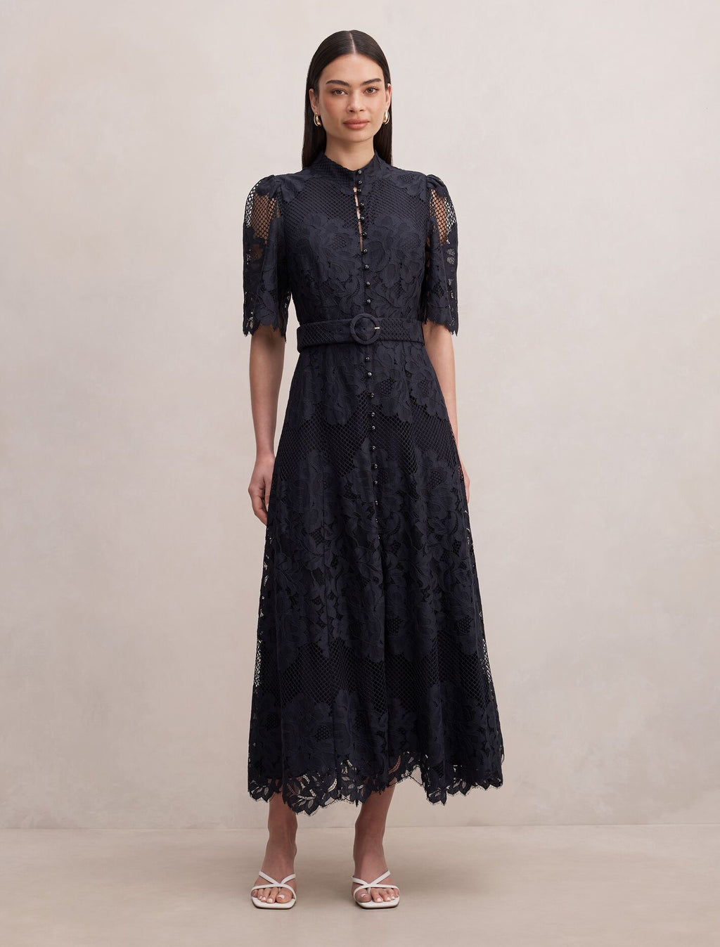 Liberty Flutter Sleeve Lace Midi Dress