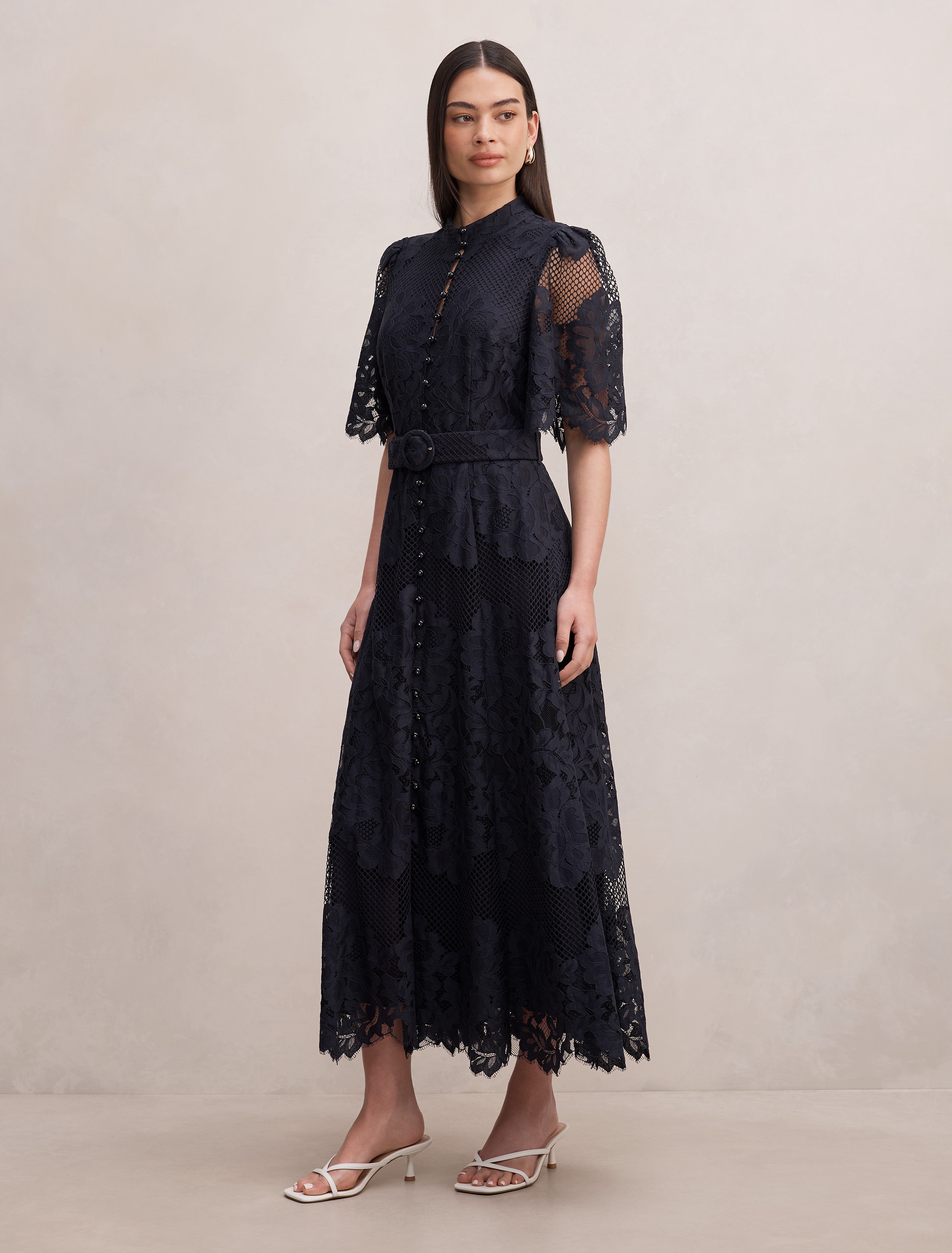 Liberty Flutter Sleeve Lace Midi Dress