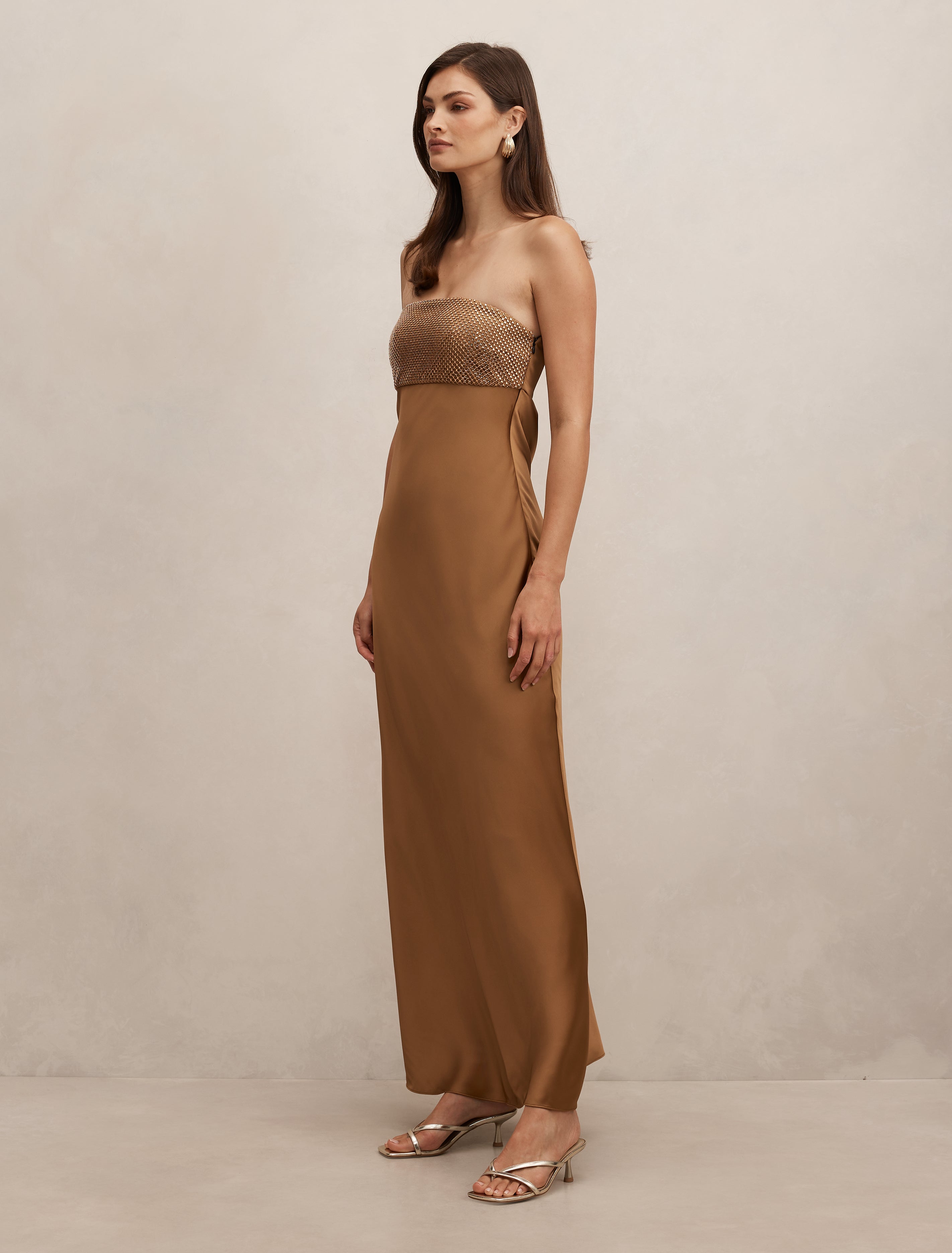 maxi gold satin dress Buy Champagne Gold Satin Cowl Neck Wedding Guest Bridesmaid Maxi Dress from Next USA