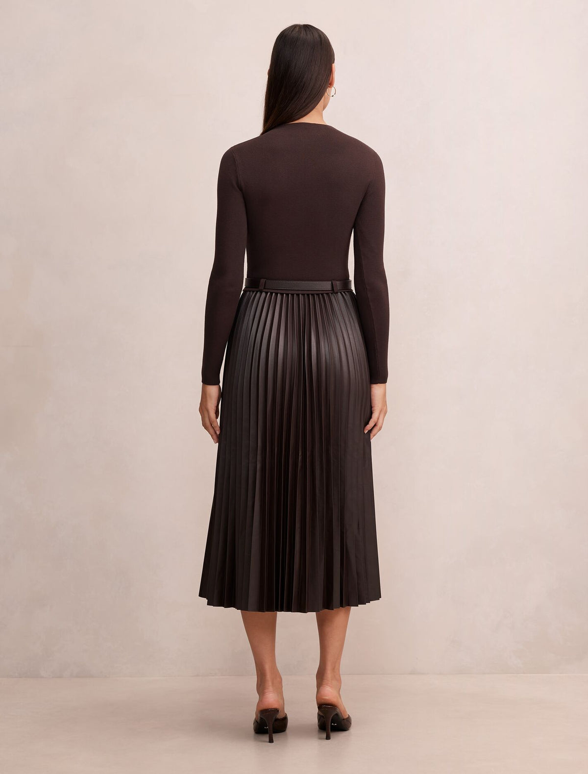Gianna Faux Leather Pleated Midi Dress