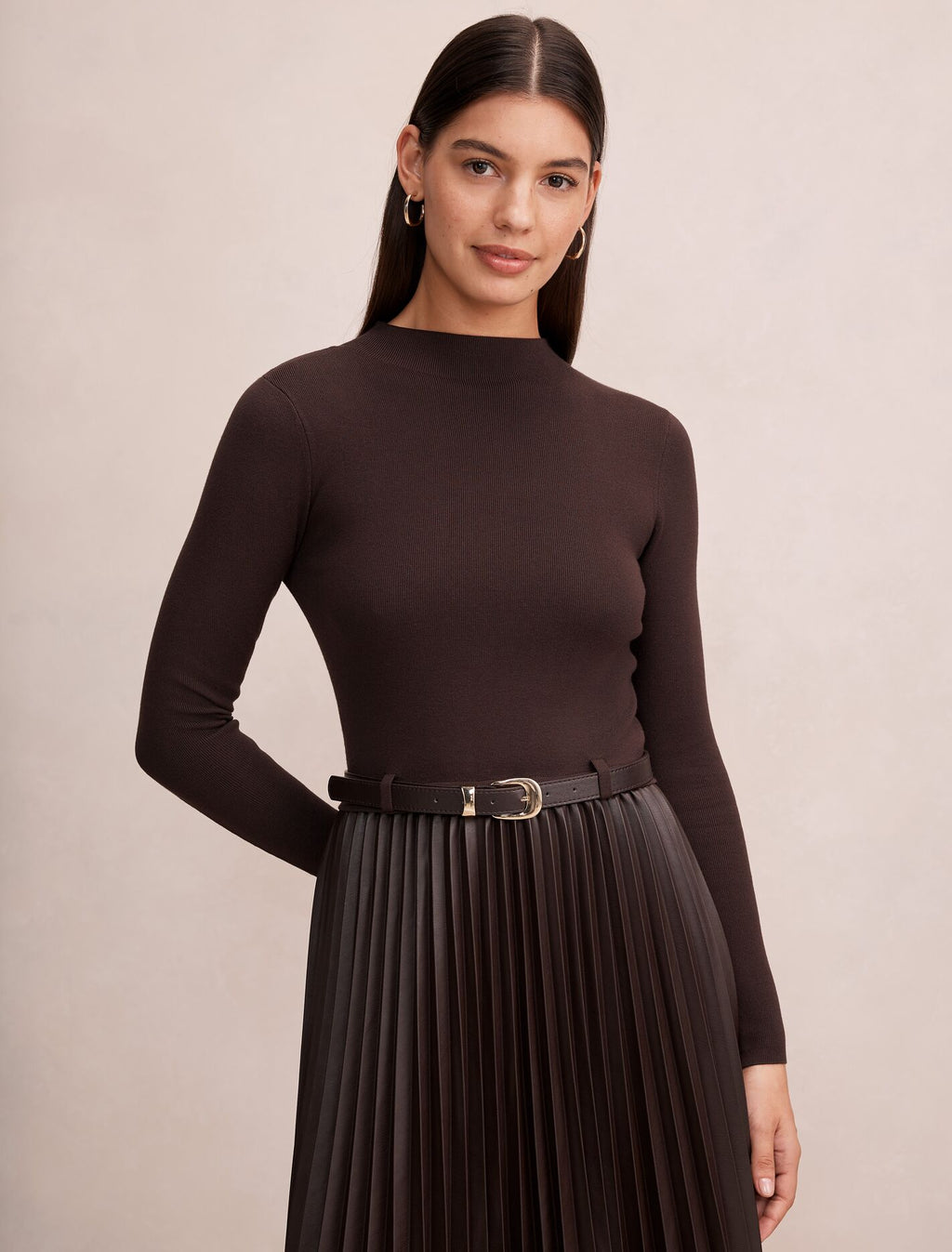 Gianna Faux Leather Pleated Midi Dress