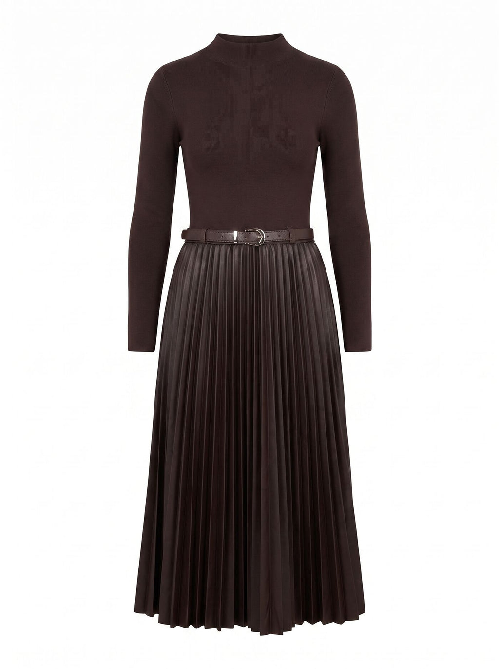 Gianna Faux Leather Pleated Midi Dress