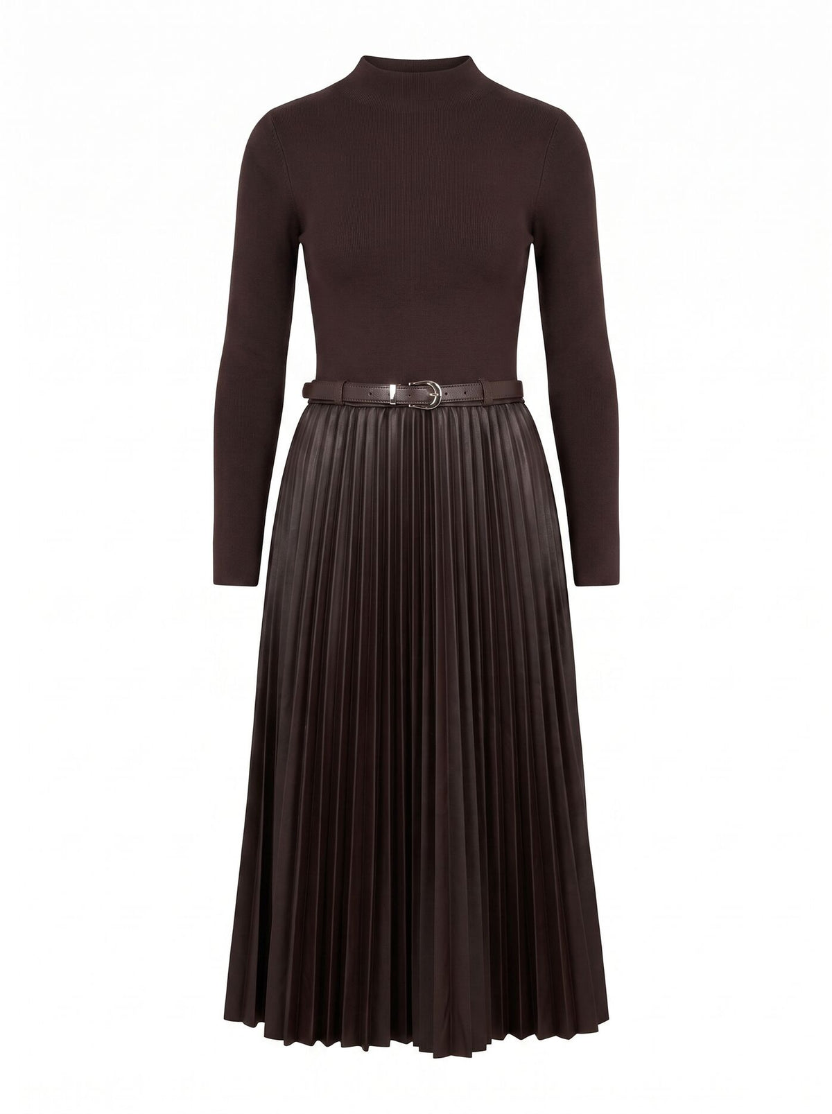 Gianna Faux Leather Pleated Midi Dress
