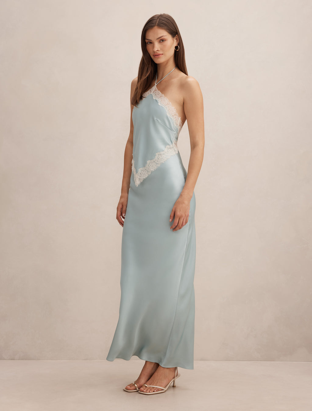 Blue Maxi Dress - Kelli Lace Strappy Satin - Size 0 to 12