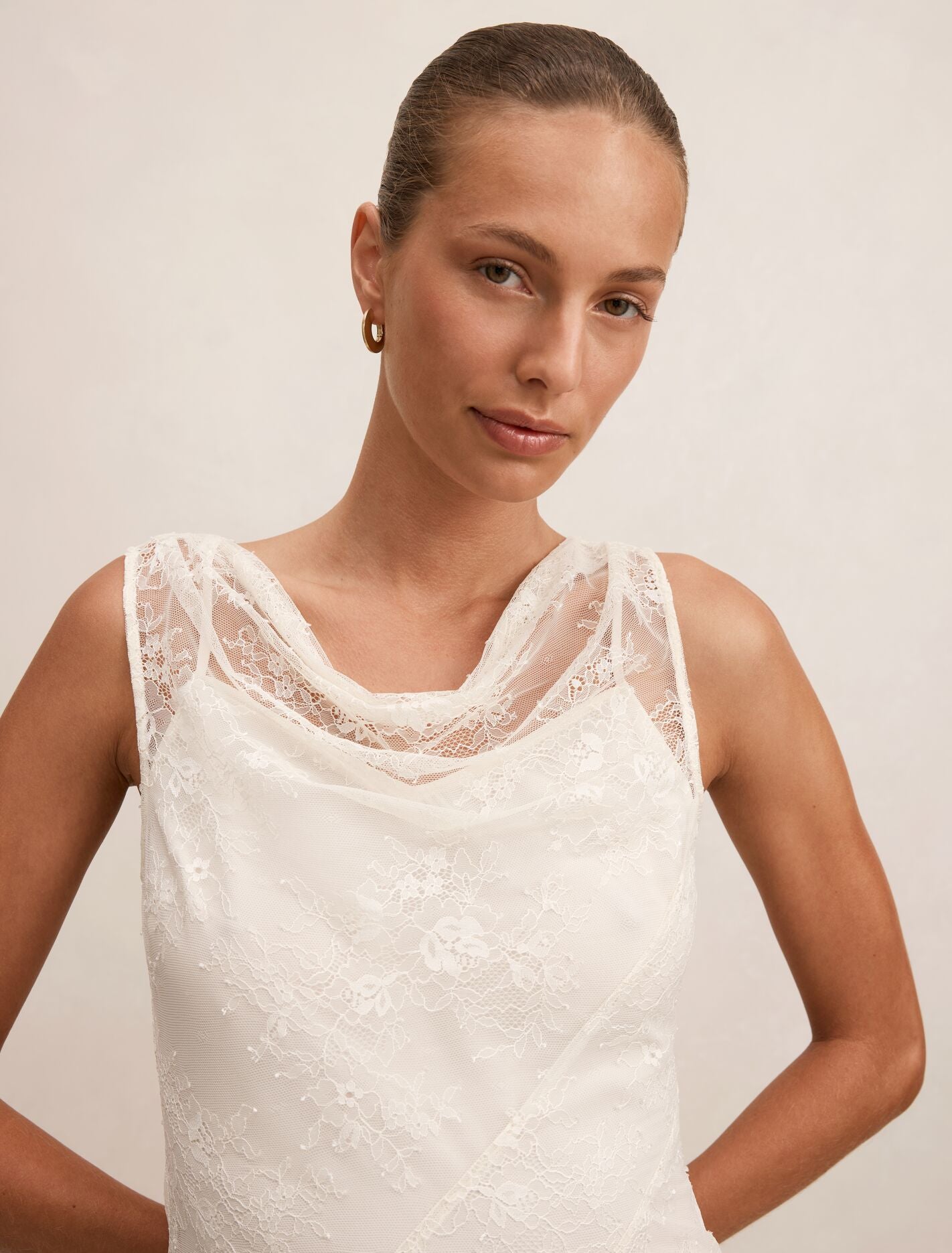 Cream Lace Dress - Jenna Panelled - Size 0 to 12 - Womens Midi