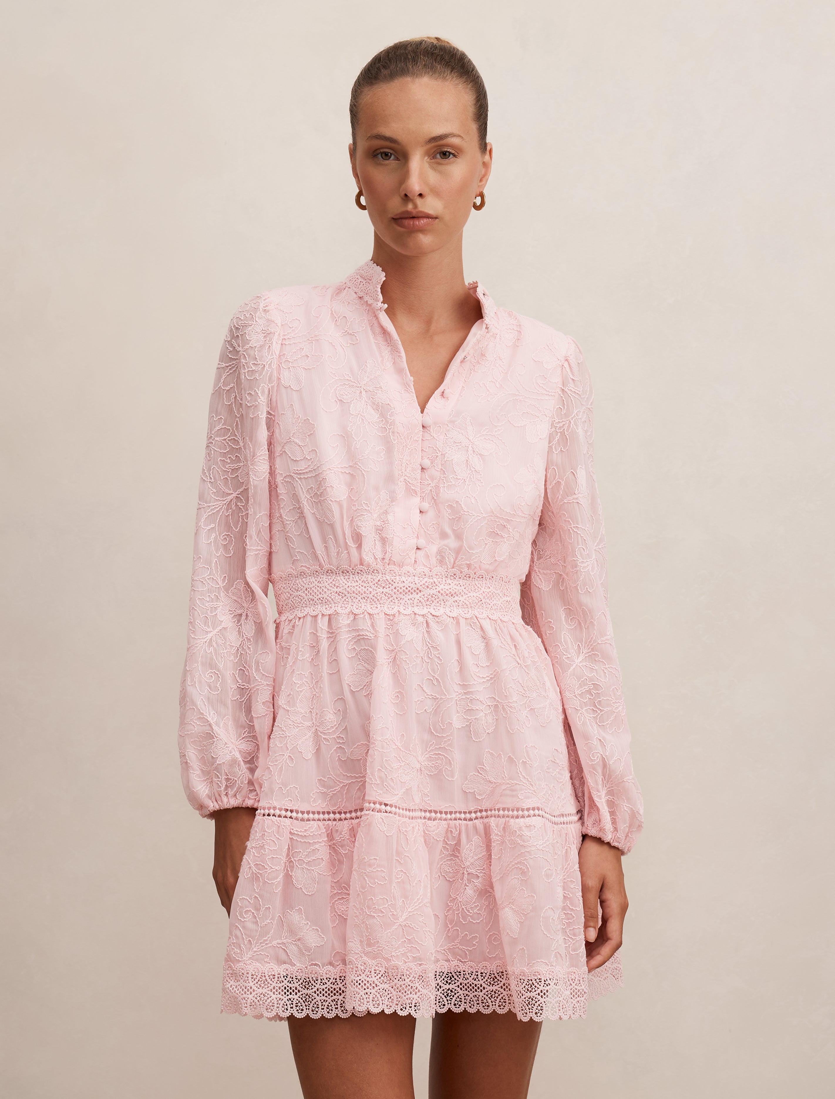 Pink Mini Dress - Thalia Embroidered Skater - Size 0 to 12