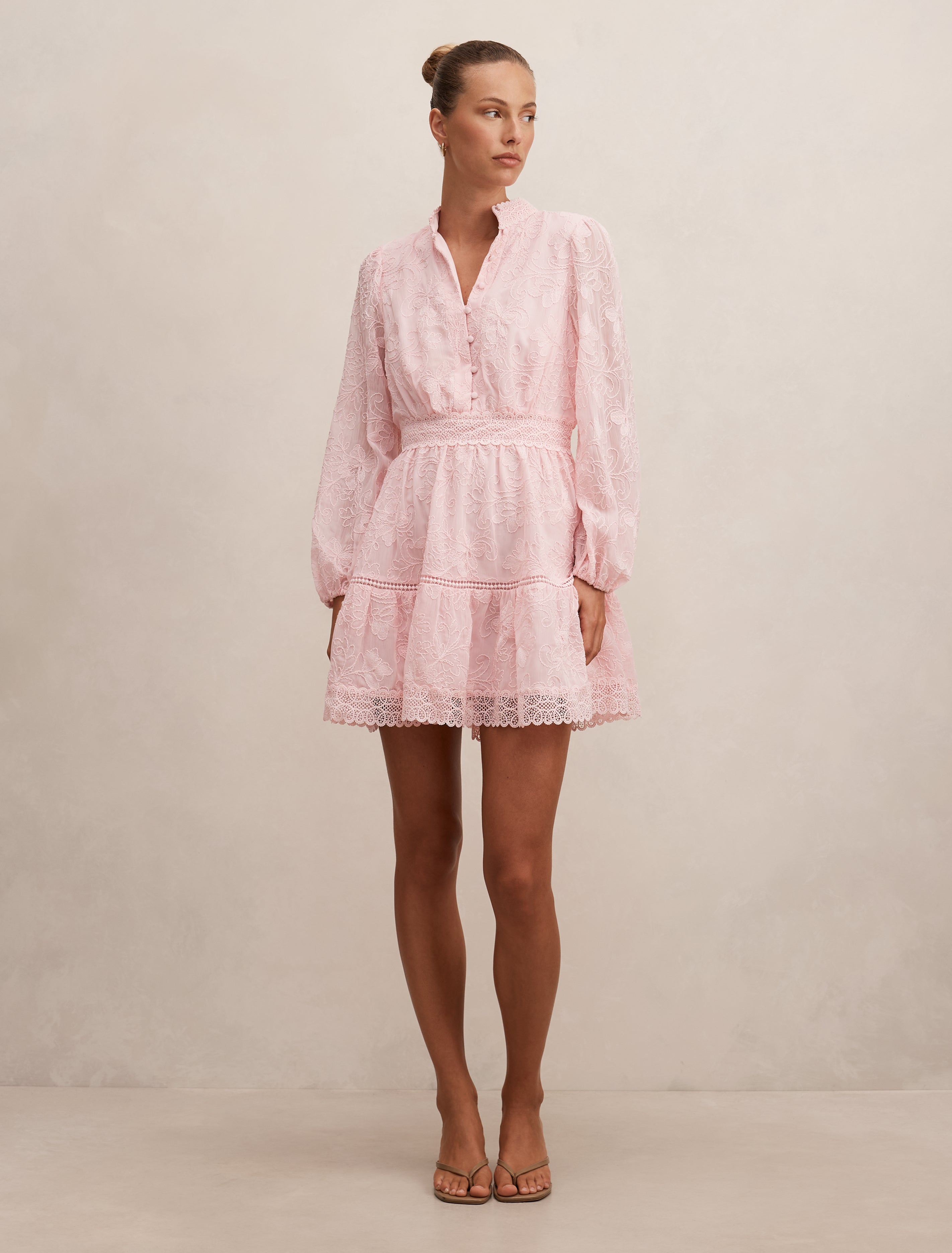 Pink Mini Dress - Thalia Embroidered Skater - Size 0 to 12
