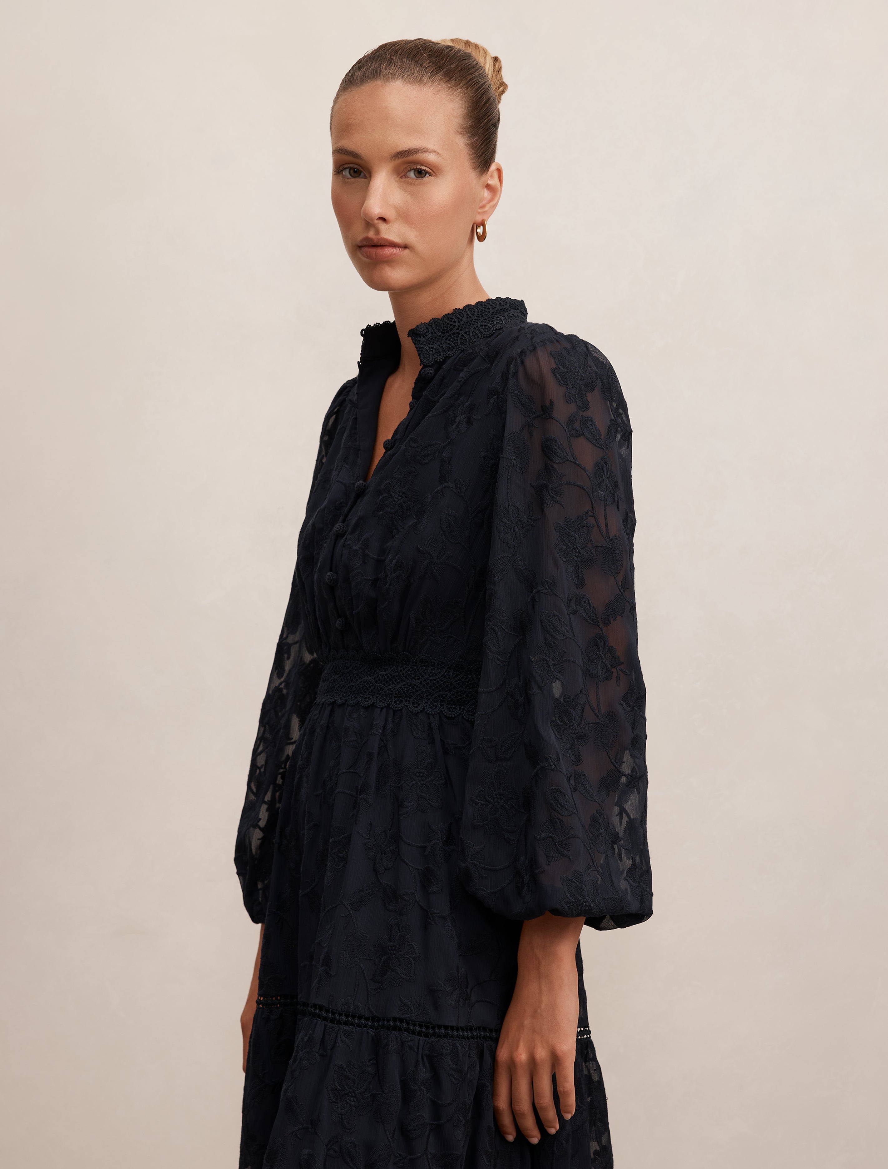 Navy Midi Dress - Nala Embroidered - Size 0to 12
