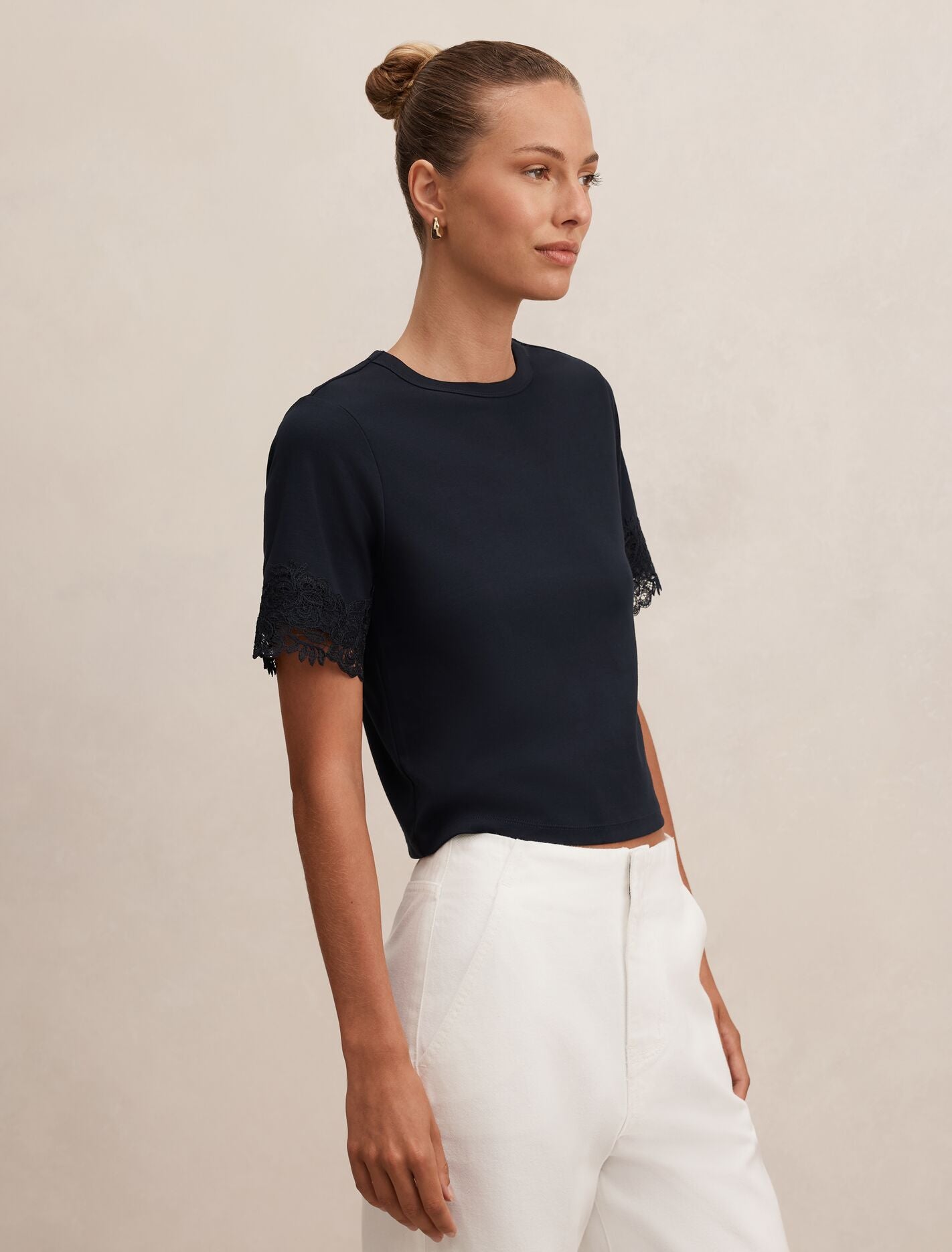 Navy Tee - Rosemary Lace Trim - Size 0 to 12 - Womens Lace Tee