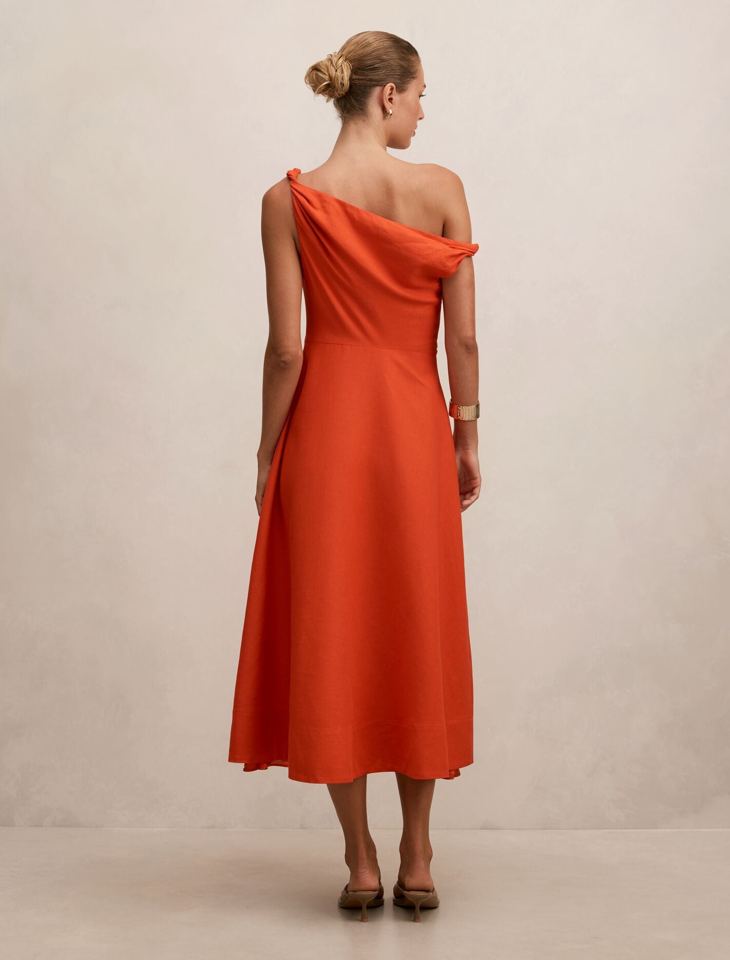 Orange Midi Dress - Vinetta Asymmetric Twist - Size 0 to 12