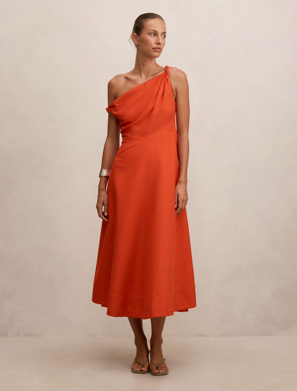 Orange Midi Dress - Vinetta Asymmetric Twist - Size 0 to 12