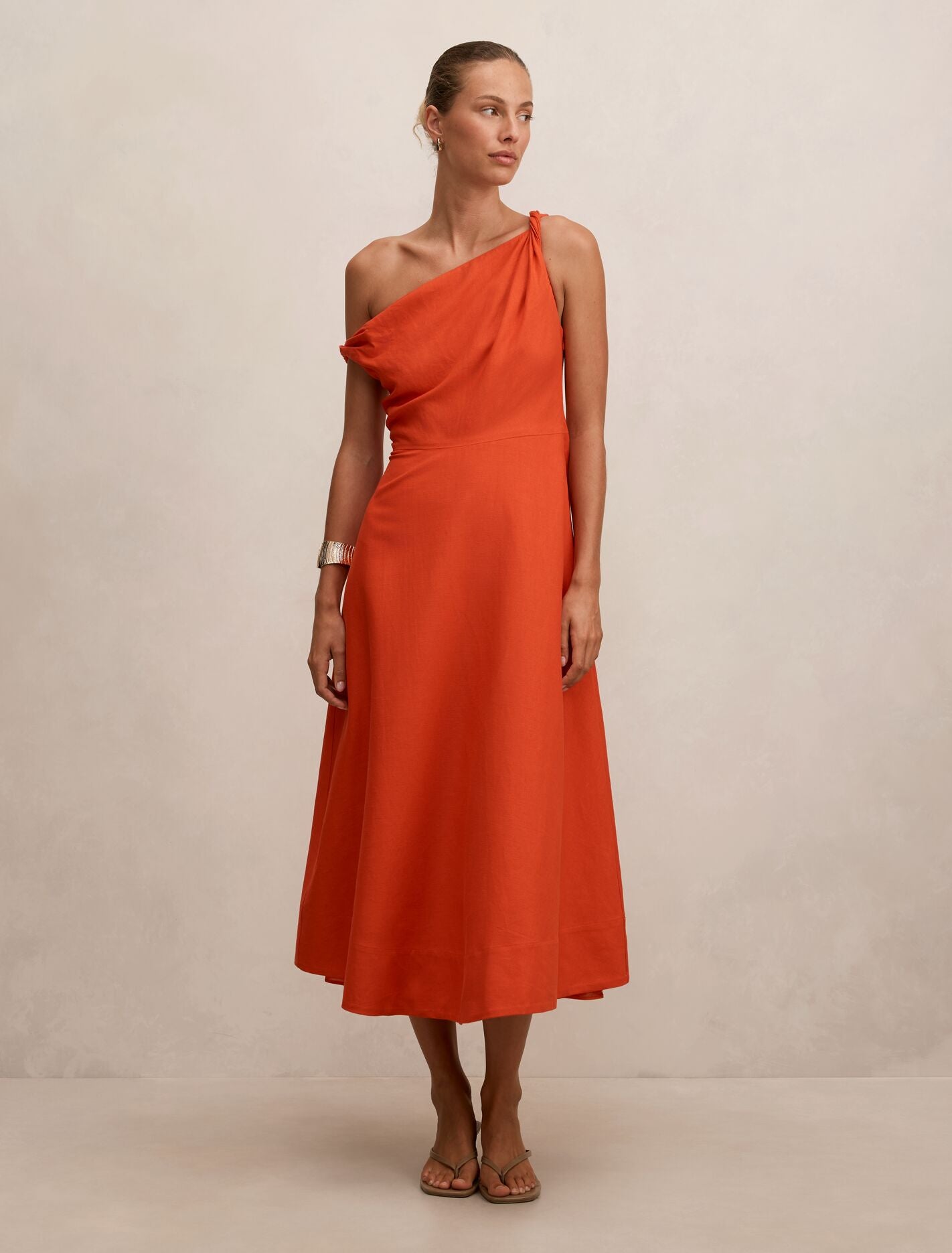 Orange Midi Dress - Vinetta Asymmetric Twist - Size 0 to 12