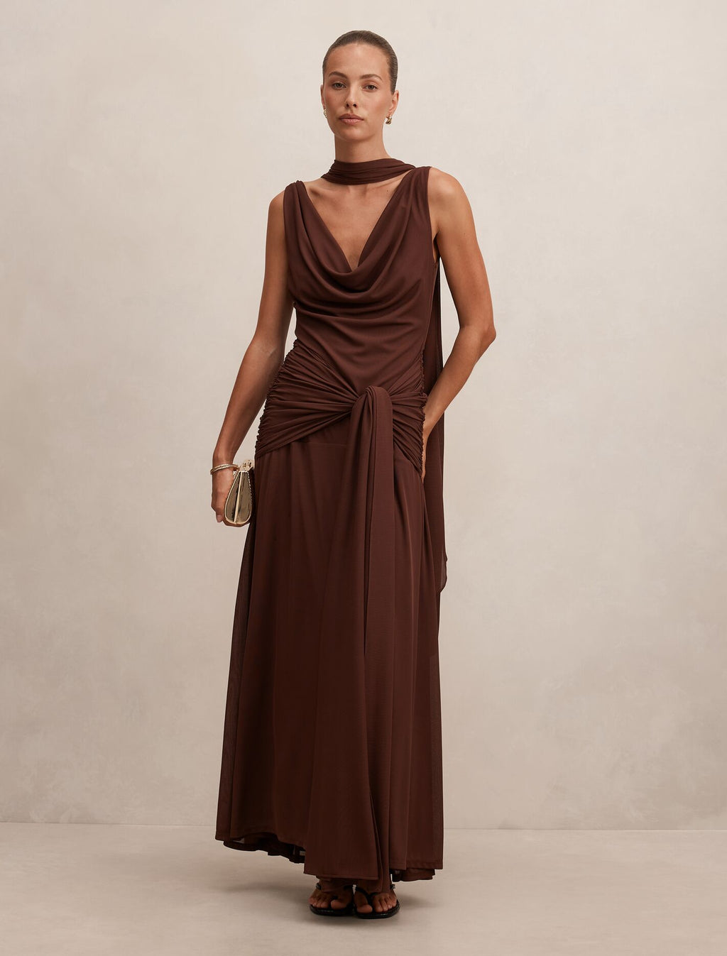 scarf wrap dress Wool Dress, XL / Burgundy with a flattering wrap front and a feminine v Brown Maxi Dress - Vivianne
