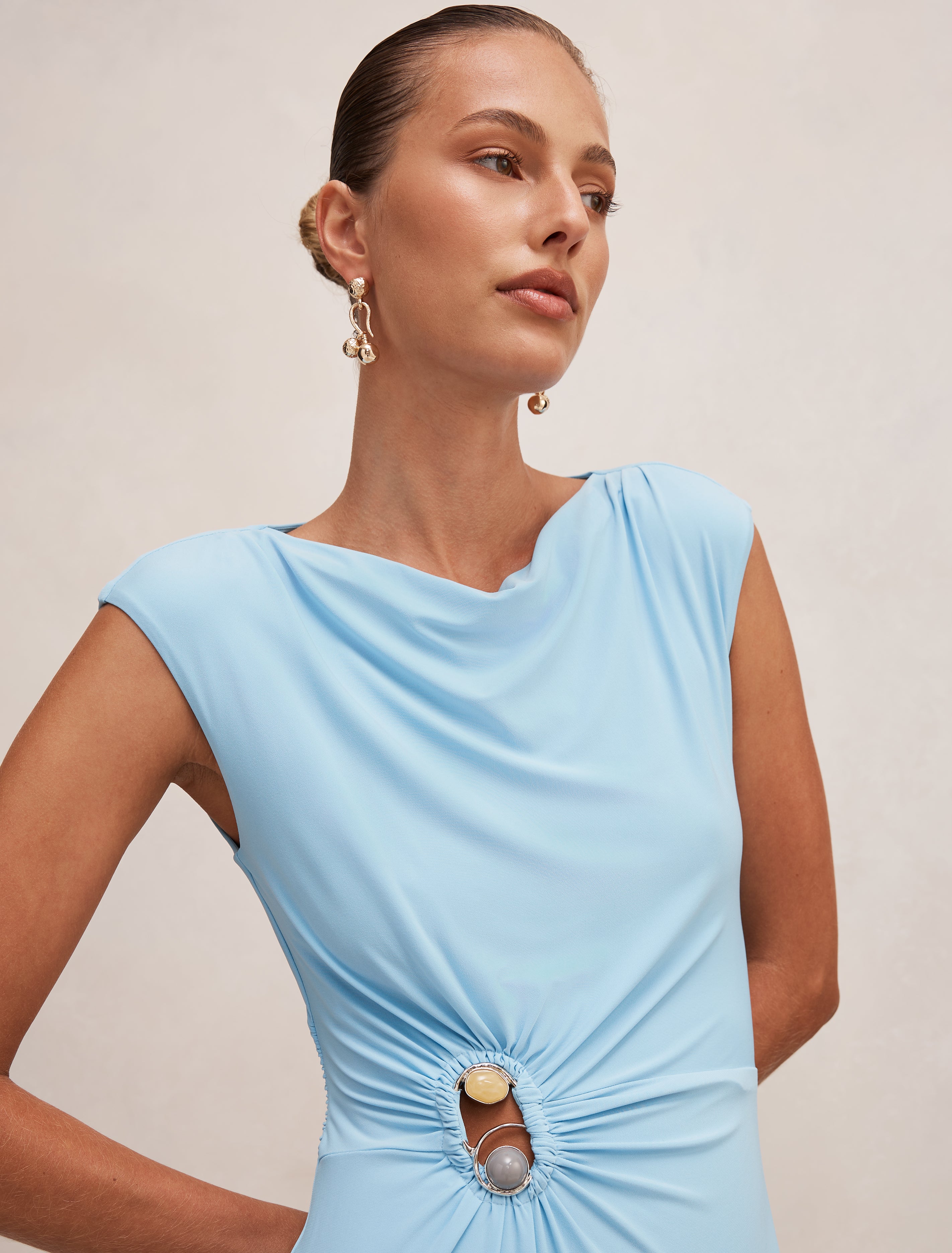 alaia blue dress Off-shoulder wool-blend Lurex gown in blue - Alaia