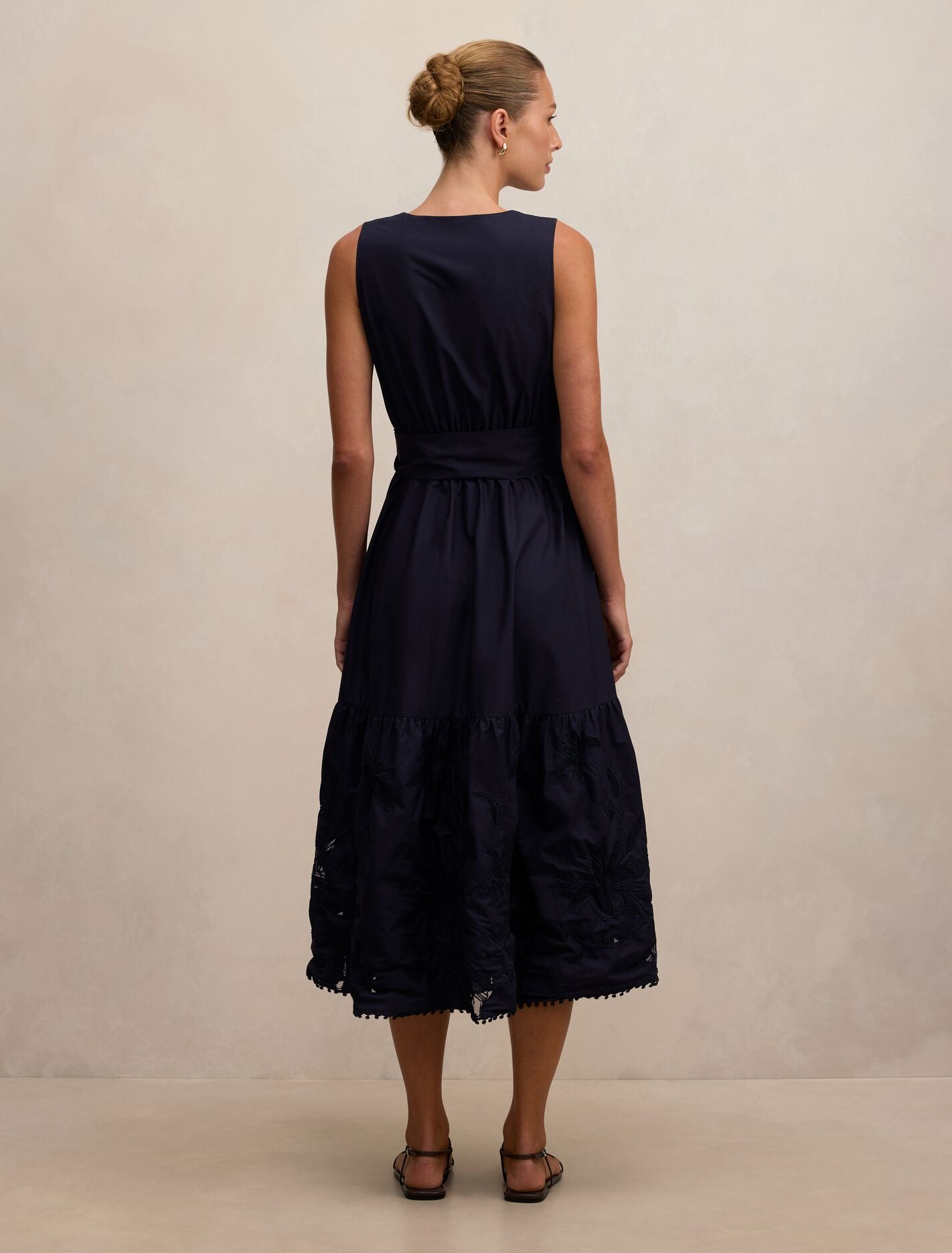 Evie Sleeveless Embroidered Tie Midi Dress