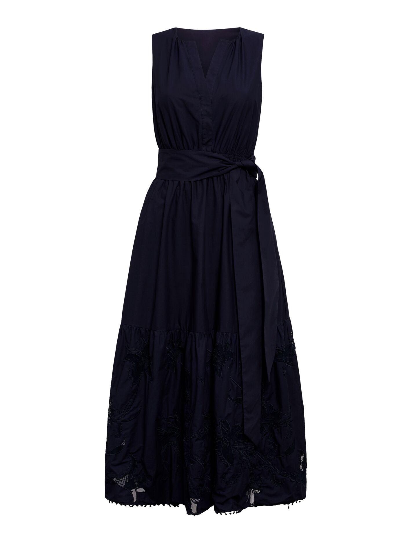 Evie Sleeveless Embroidered Tie Midi Dress