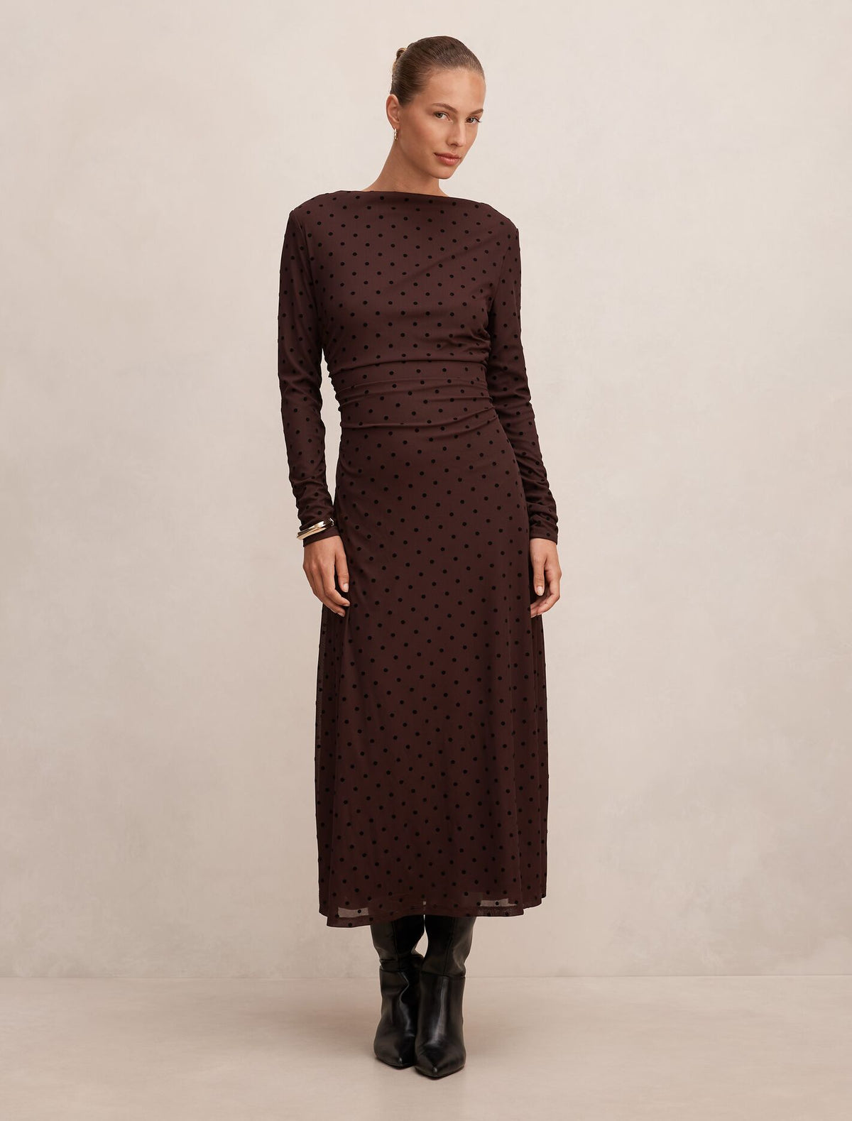 Bonnie Spot Mesh Midi Dress