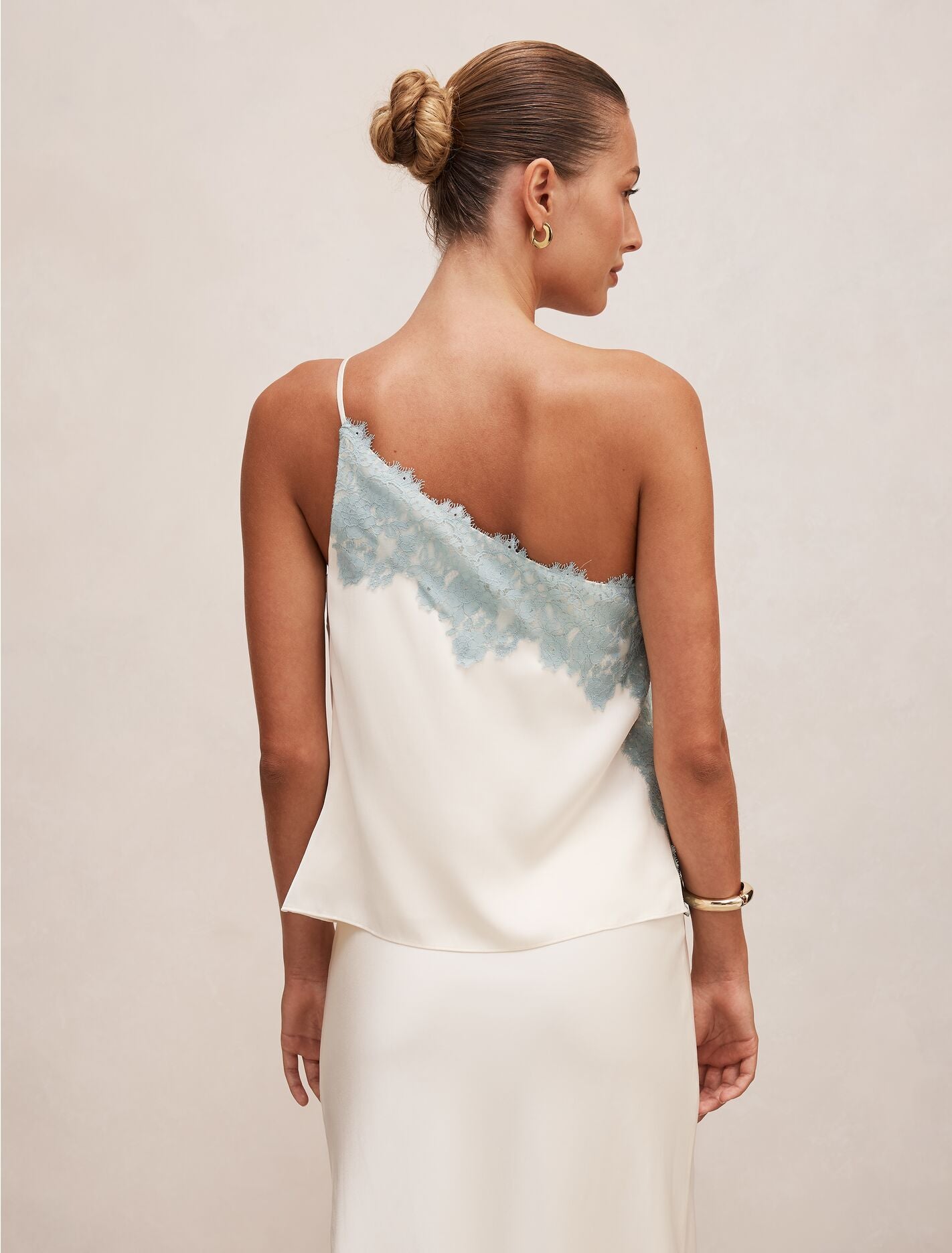 Adele One Shoulder Lace Trim Top