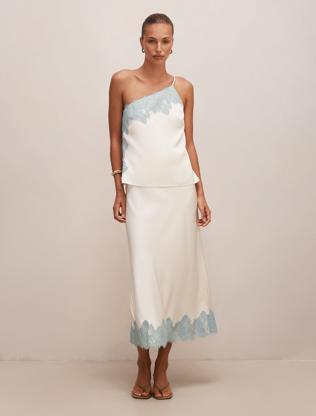 Adele One Shoulder Lace Trim Top