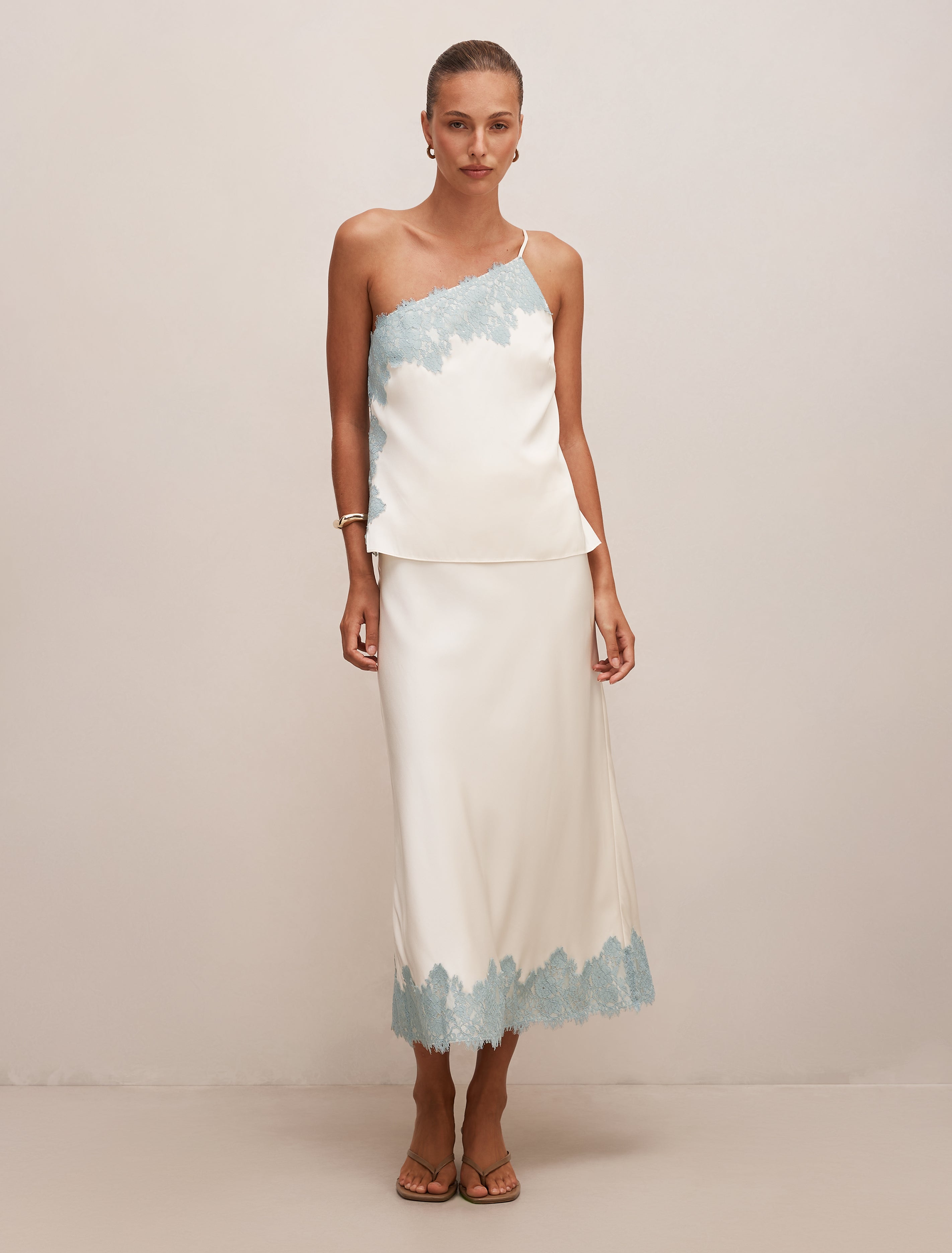 Adele One Shoulder Lace Trim Top