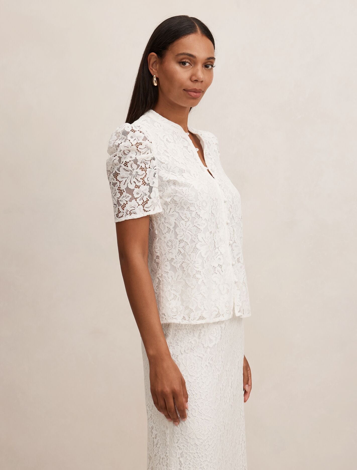 Lina Short Sleeve Lace Blouse