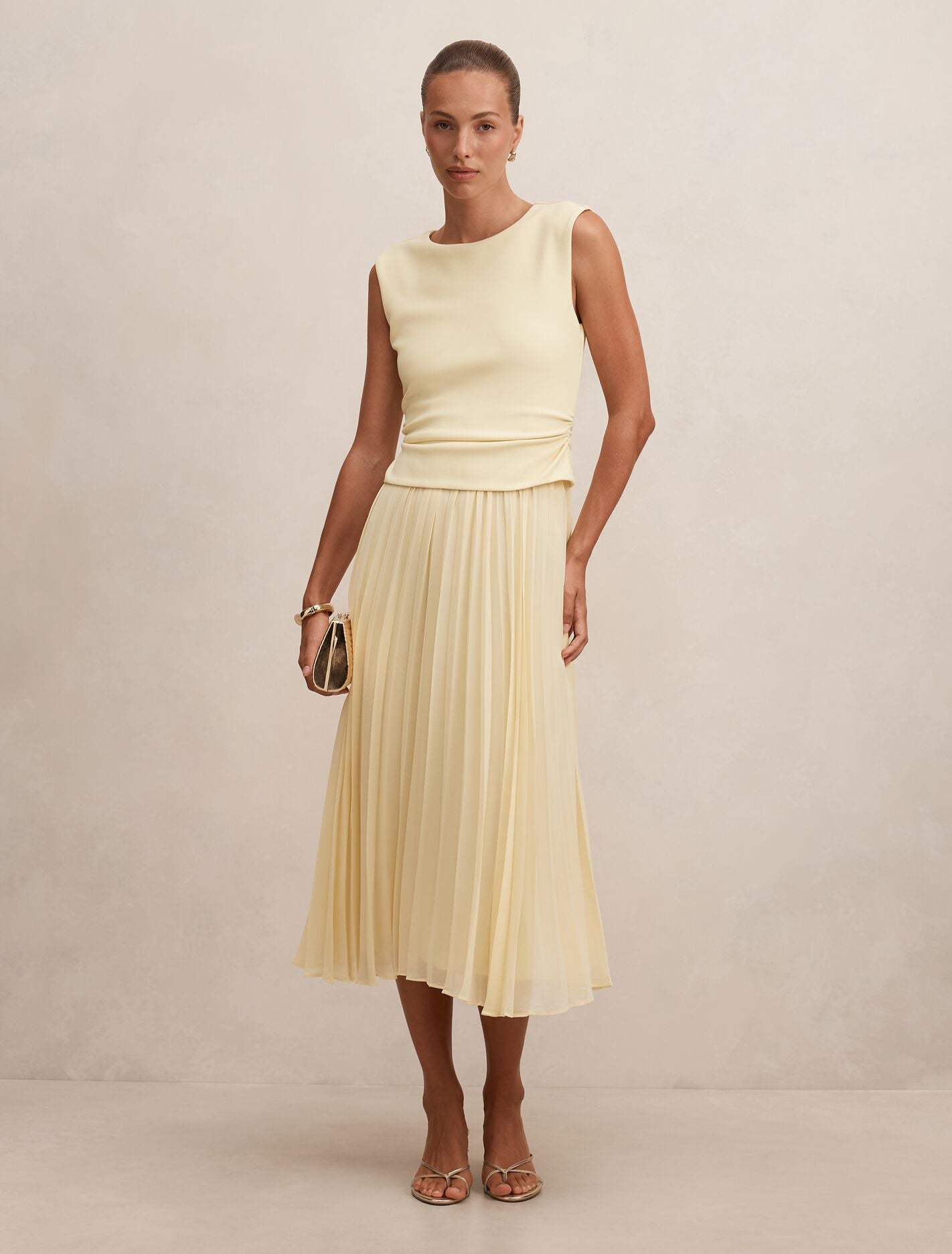 Yellow Midi Dress - Emilia 2-in-1 Pleated - Size 0 to 12