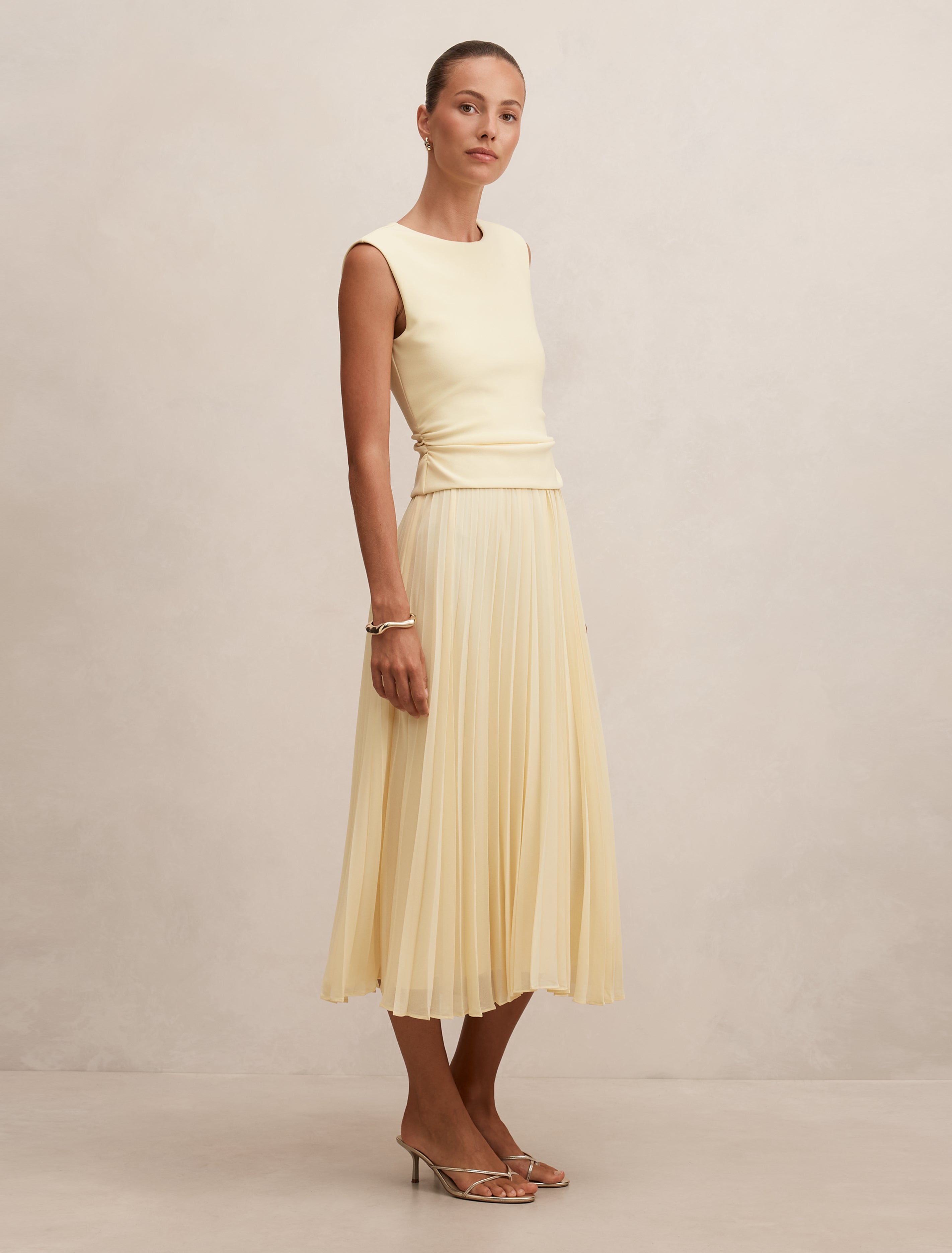Yellow Midi Dress - Emilia 2-in-1 Pleated - Size 0 to 12