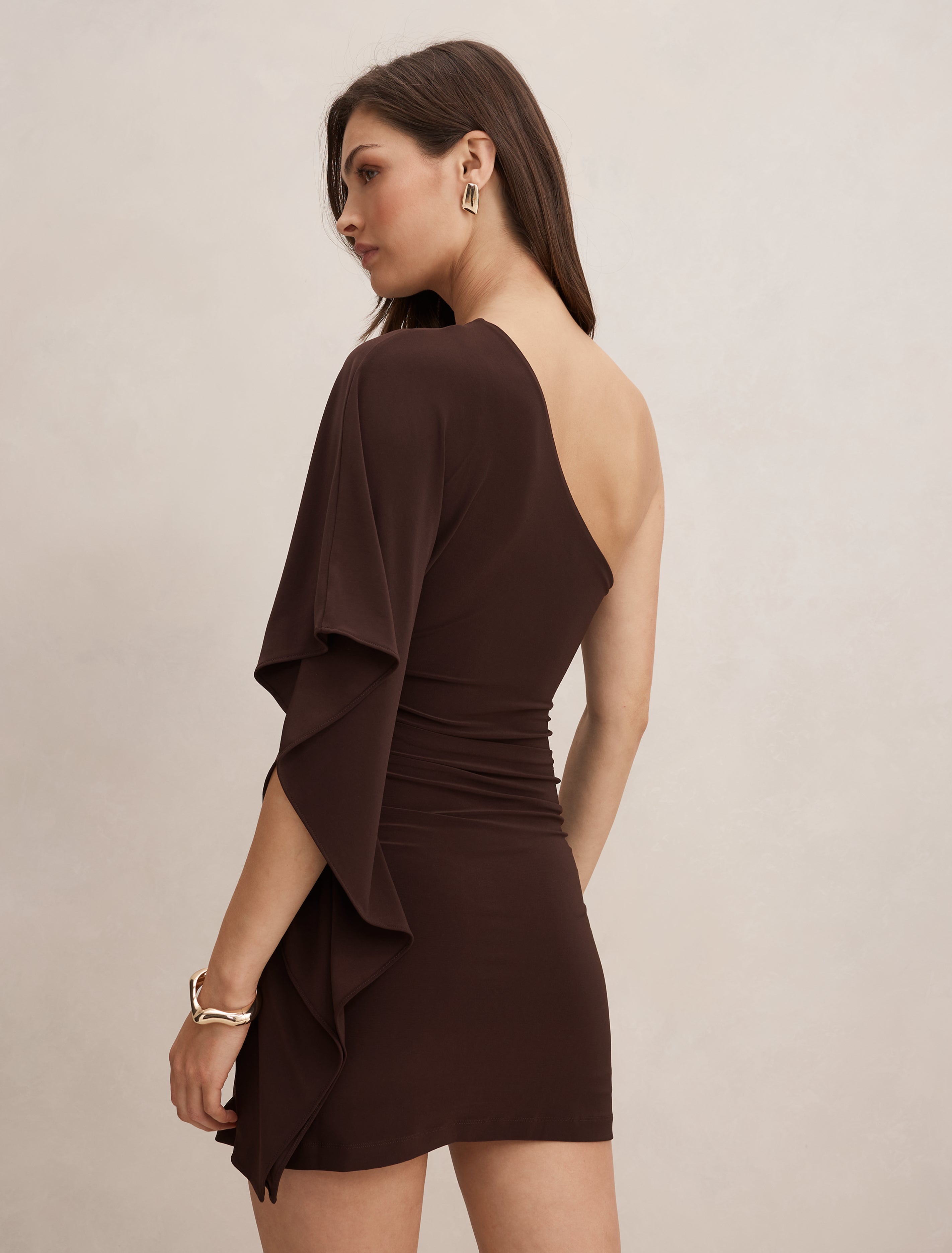 Brown Mini Dress - Adriana One Shoulder - Size 4 to 16