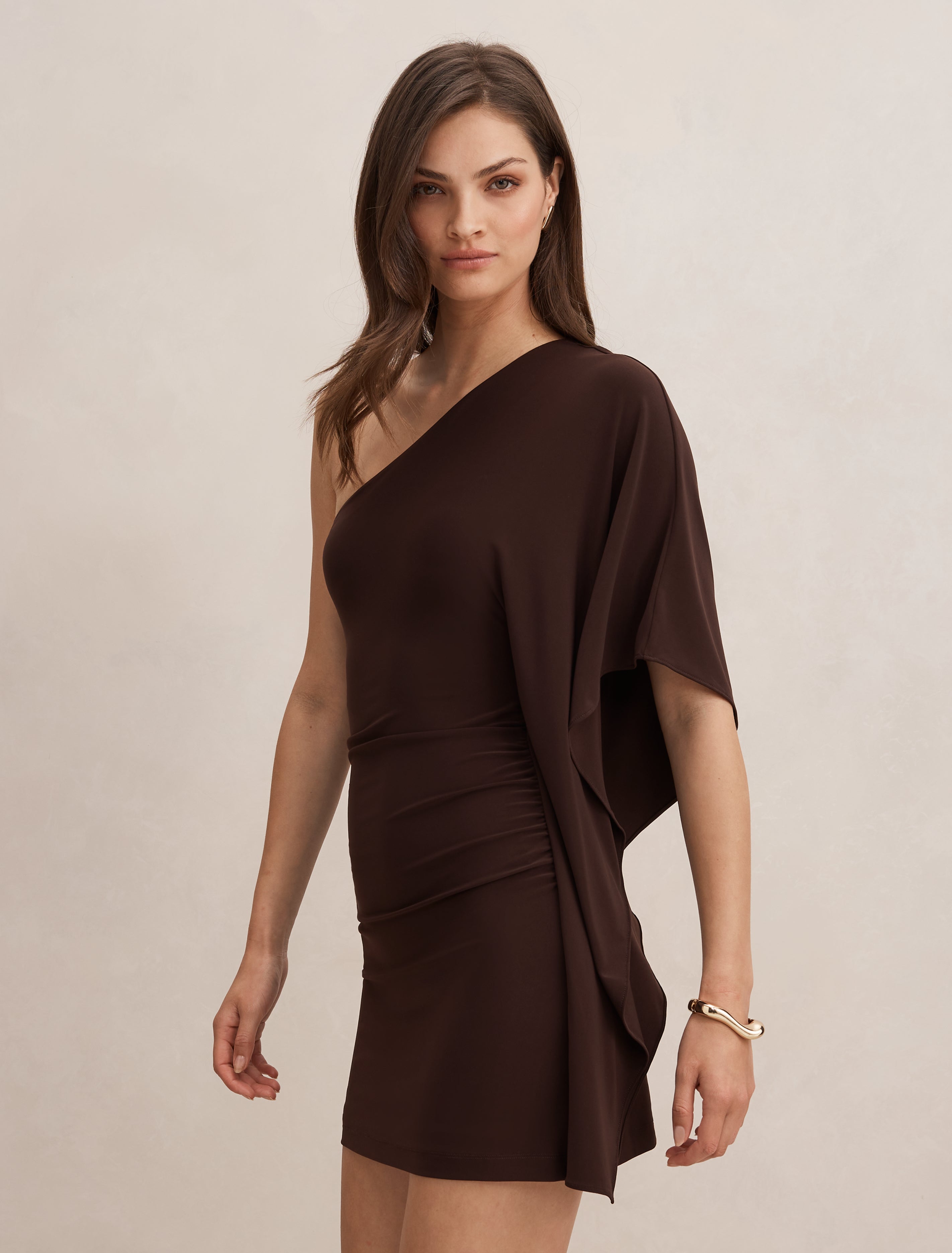 Brown Mini Dress - Adriana One Shoulder - Size 4 to 16