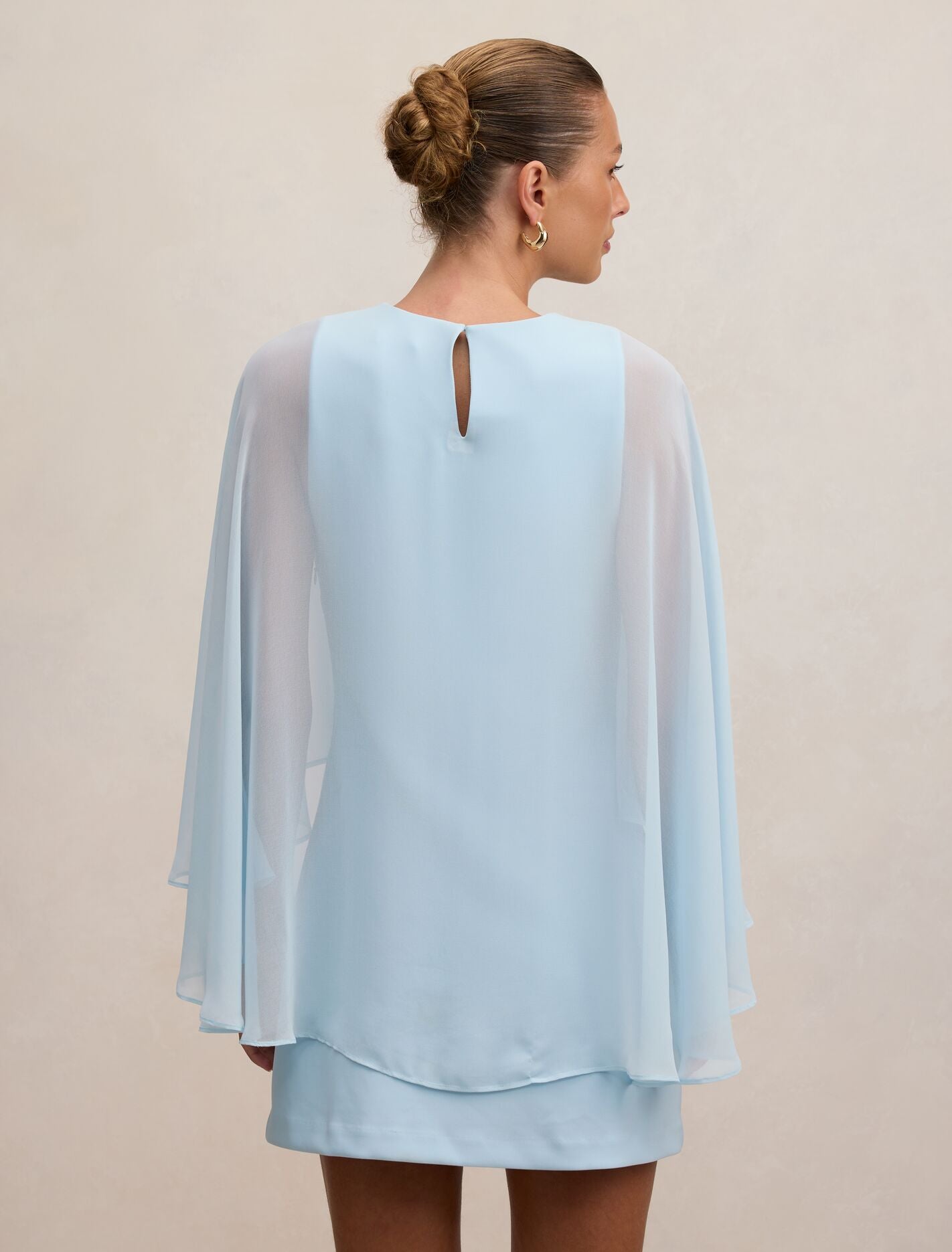 Blue Mini Dress - Irena Sheer Cape - Size 0 to 12