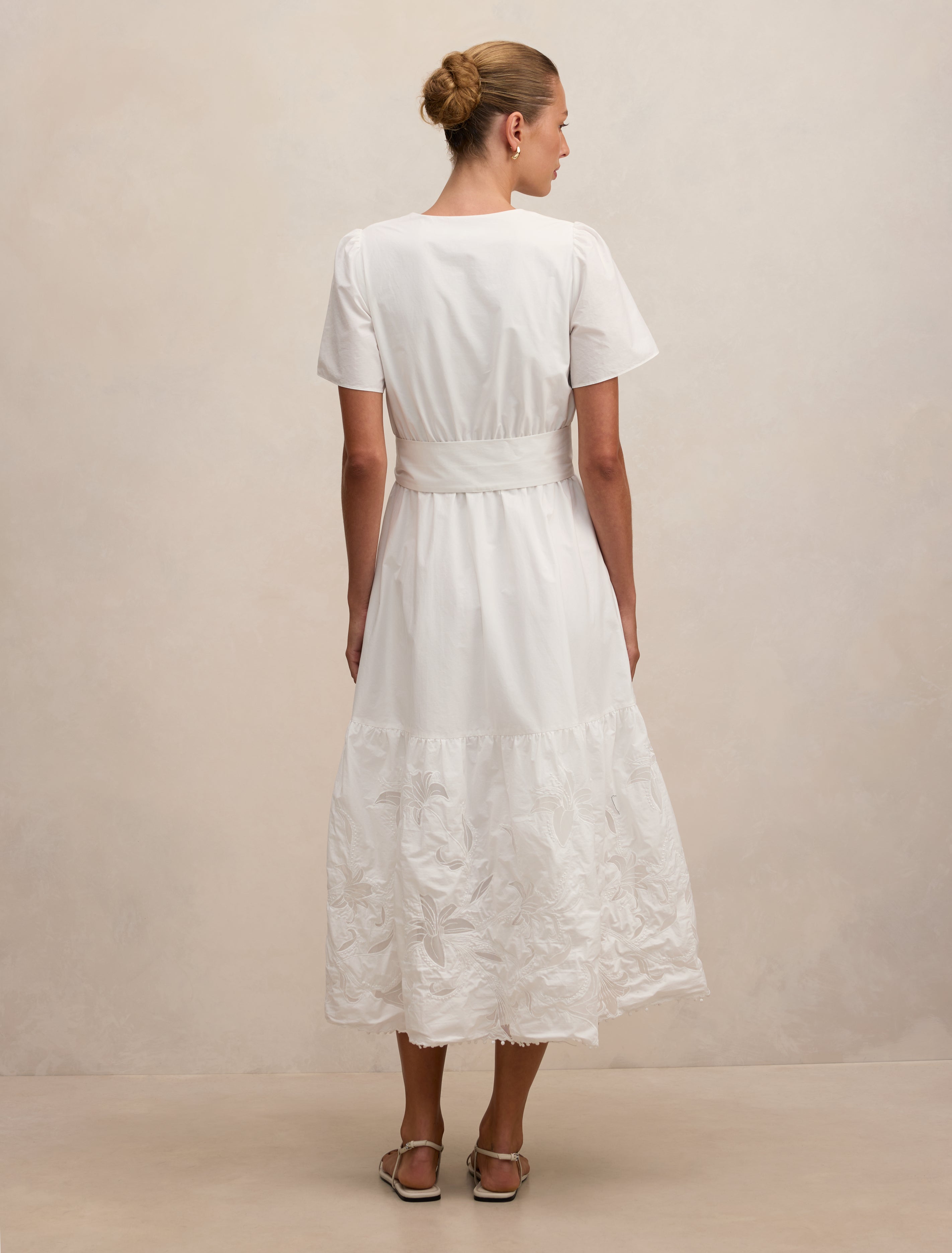 Matilda Embroidered Tie Midi Dress